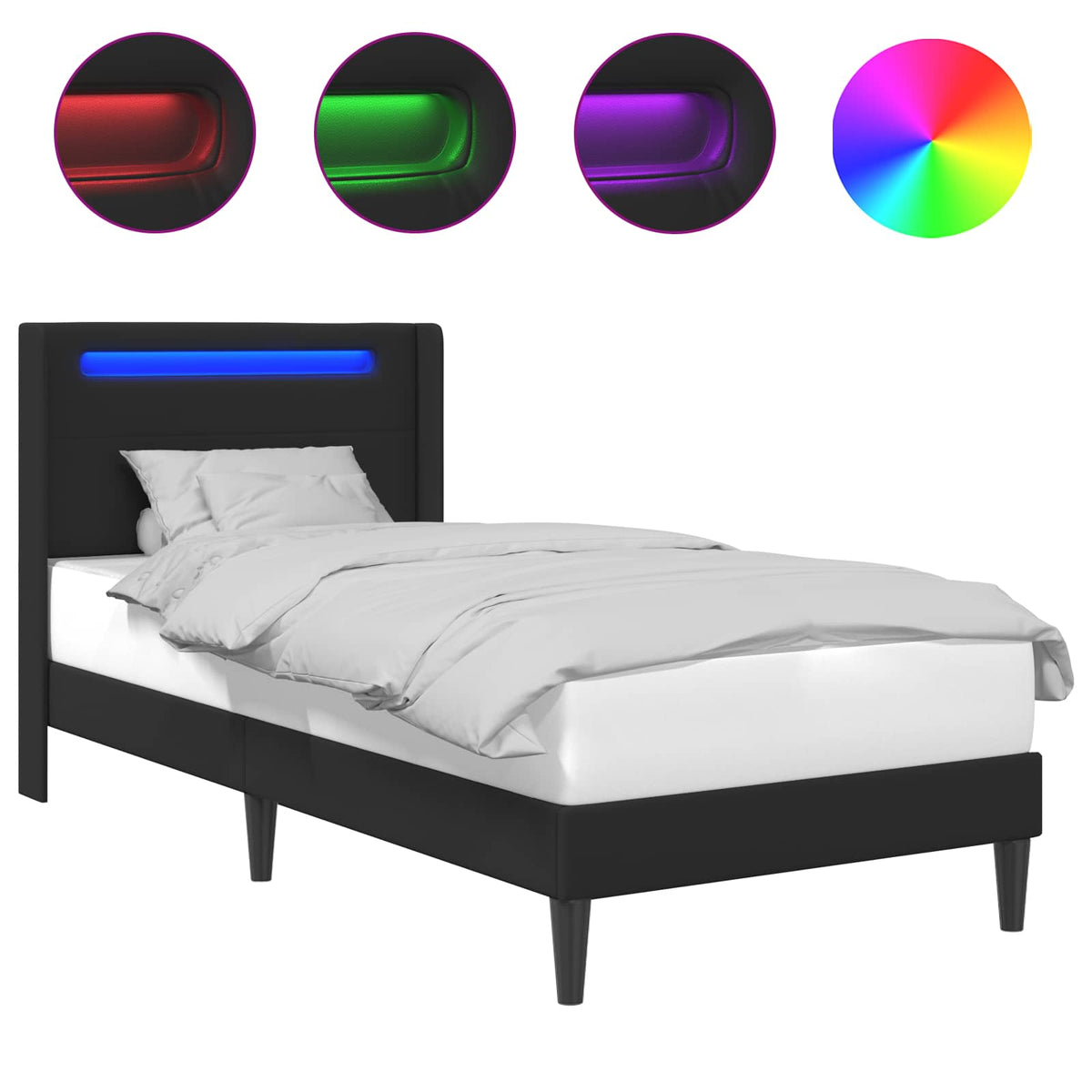 Sengestel med LED-lysstrimler Sort 80 x 200 cm Kunstlæder