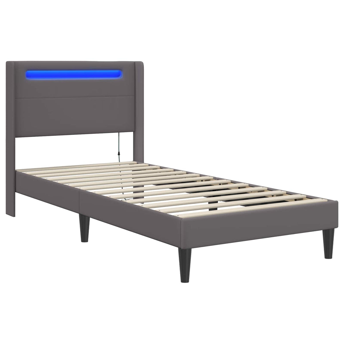Sengestel med LED-lysstrimler Grå 90 x 190 cm Kunstlæder