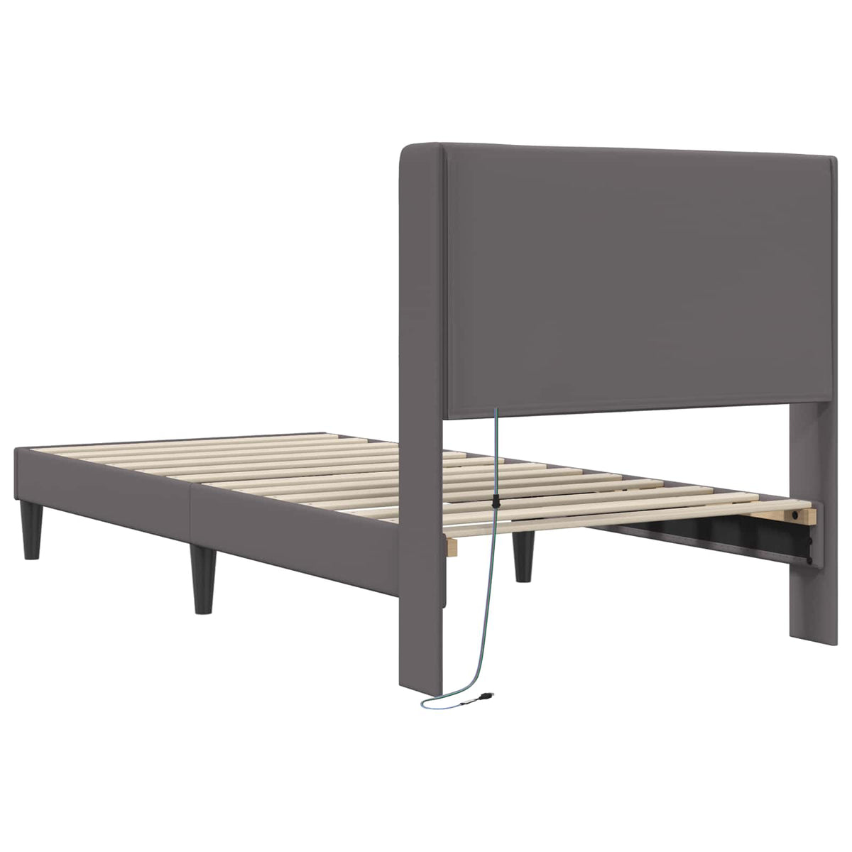 Sengestel med LED-lysstrimler Grå 90 x 190 cm Kunstlæder