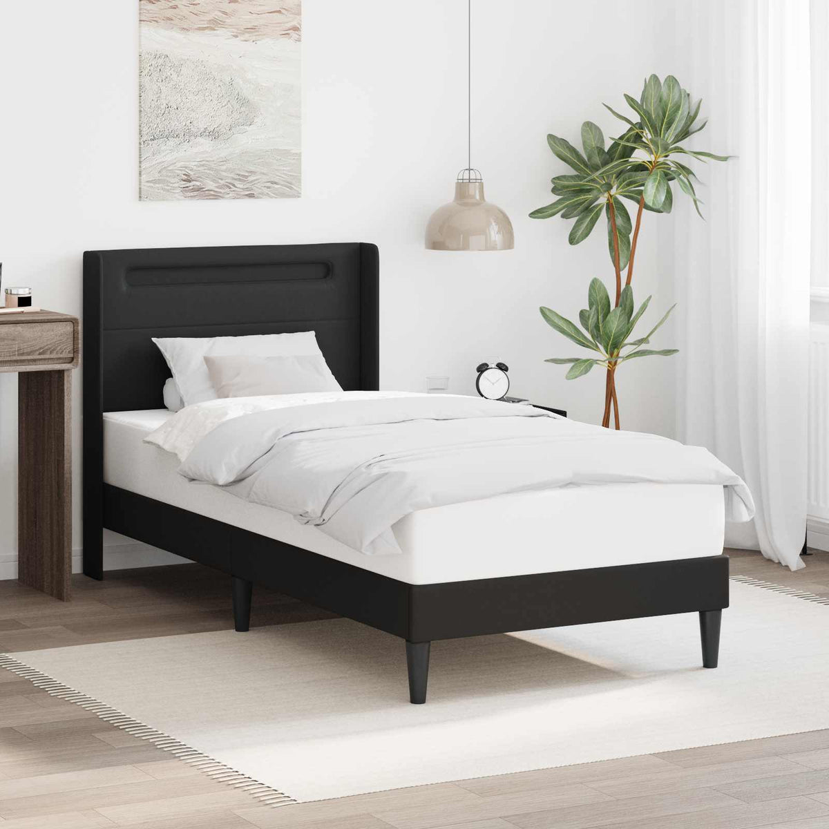 Sengestel med LED-lysstrimler Sort 90 x 190 cm Kunstlæder
