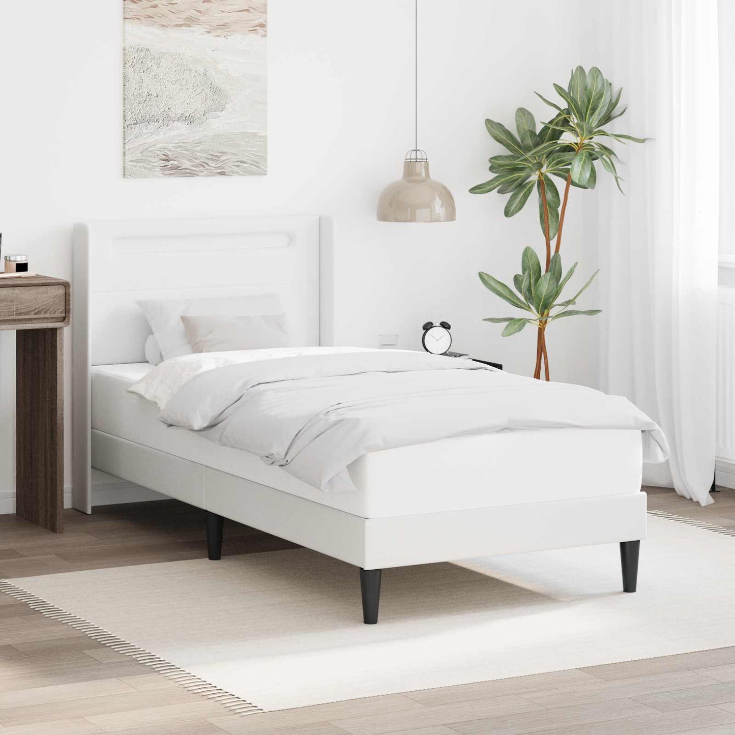 Sengestel med LED-lysstrimler Hvid 90 x 190 cm Kunstlæder