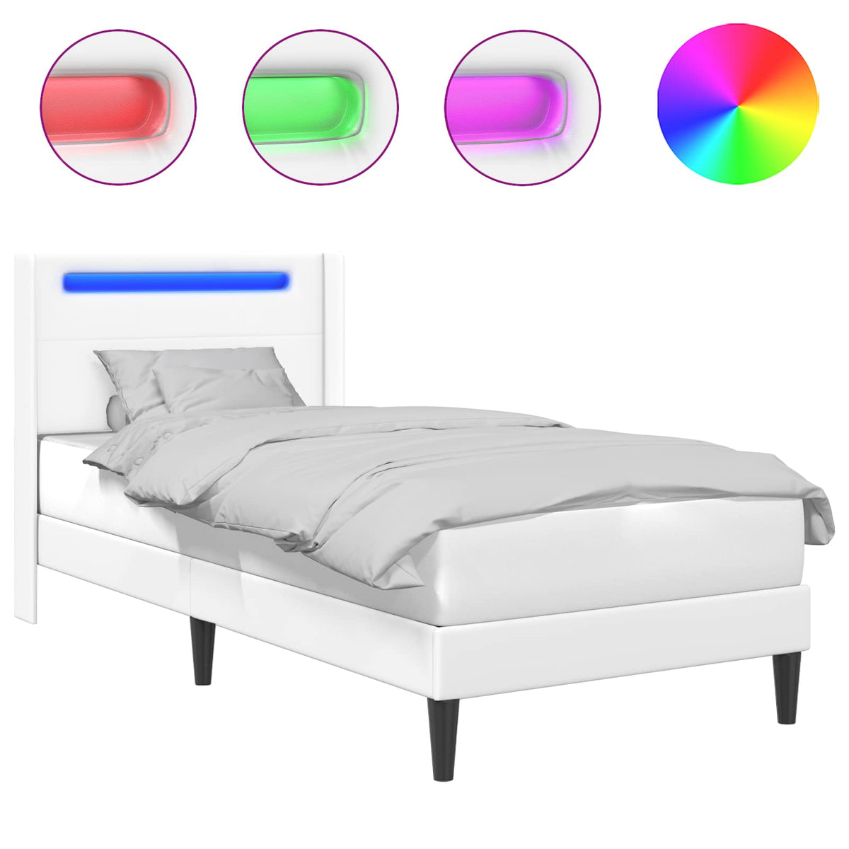 Sengestel med LED-lysstrimler Hvid 90 x 190 cm Kunstlæder