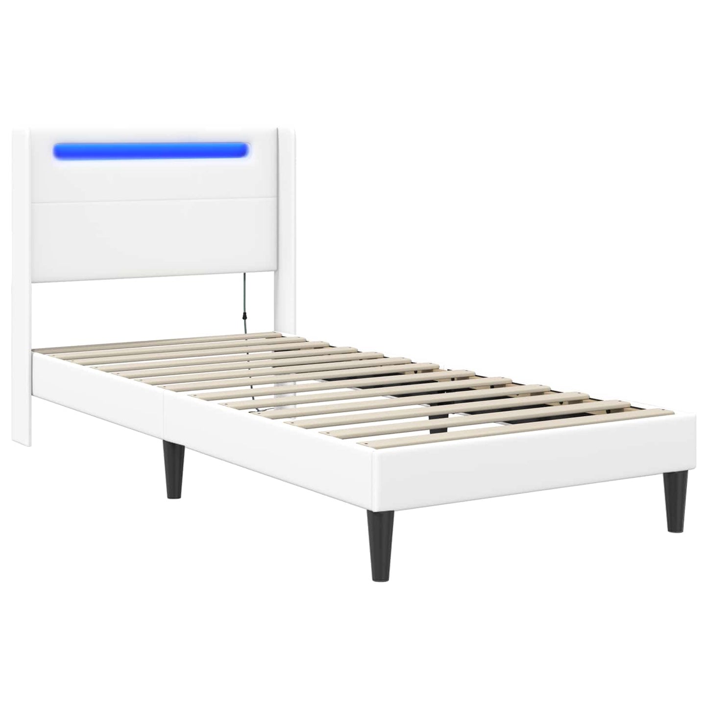Sengestel med LED-lysstrimler Hvid 90 x 190 cm Kunstlæder