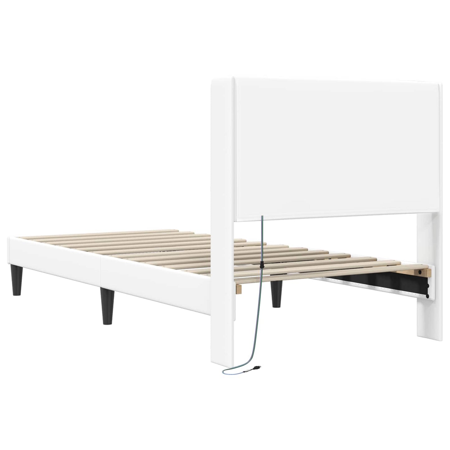 Sengestel med LED-lysstrimler Hvid 90 x 200 cm Kunstlæder
