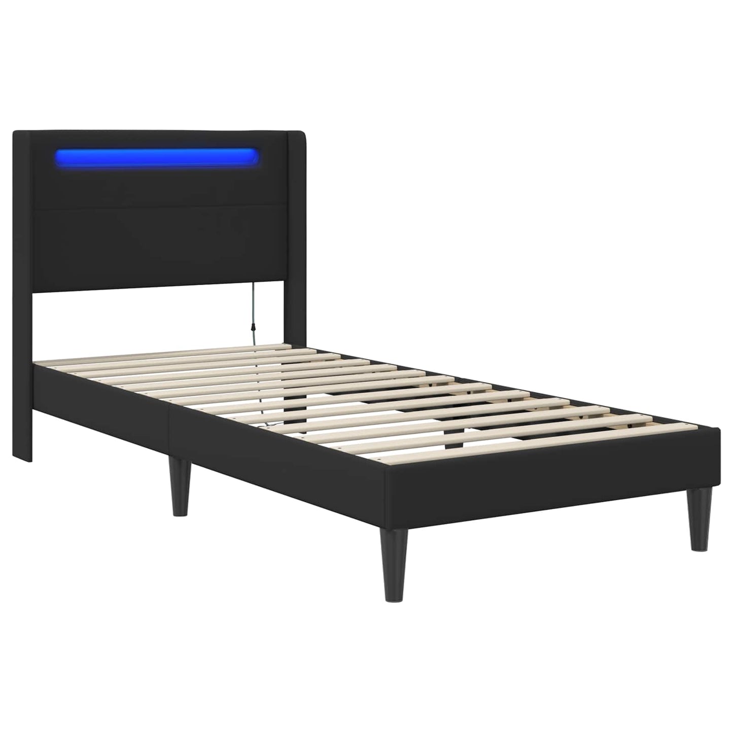 Sengestel med LED-lysstrimler Sort 100 x 200 cm Kunstlæder