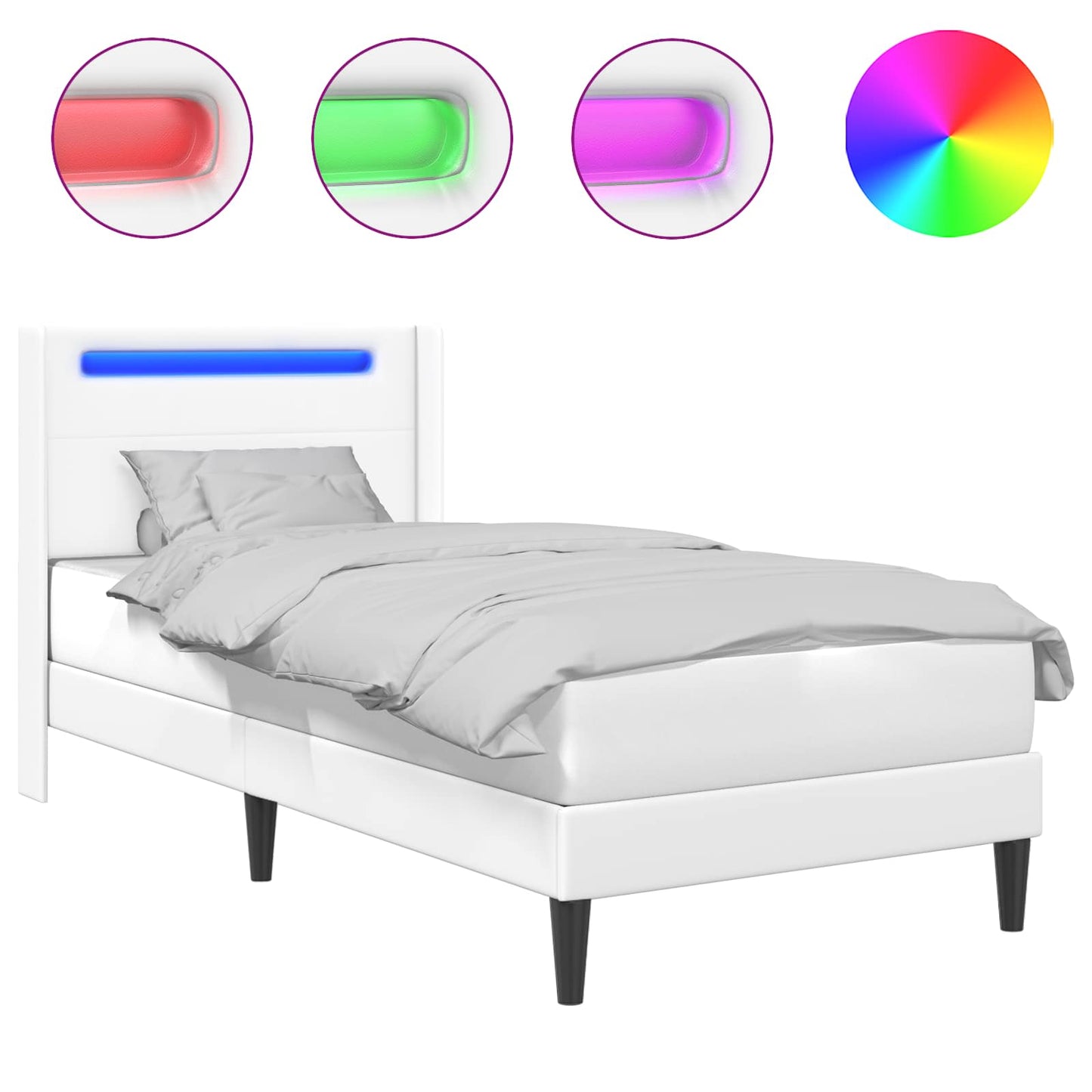 Sengestel med LED-lysstrimler Hvid 100 x 200 cm Kunstlæder