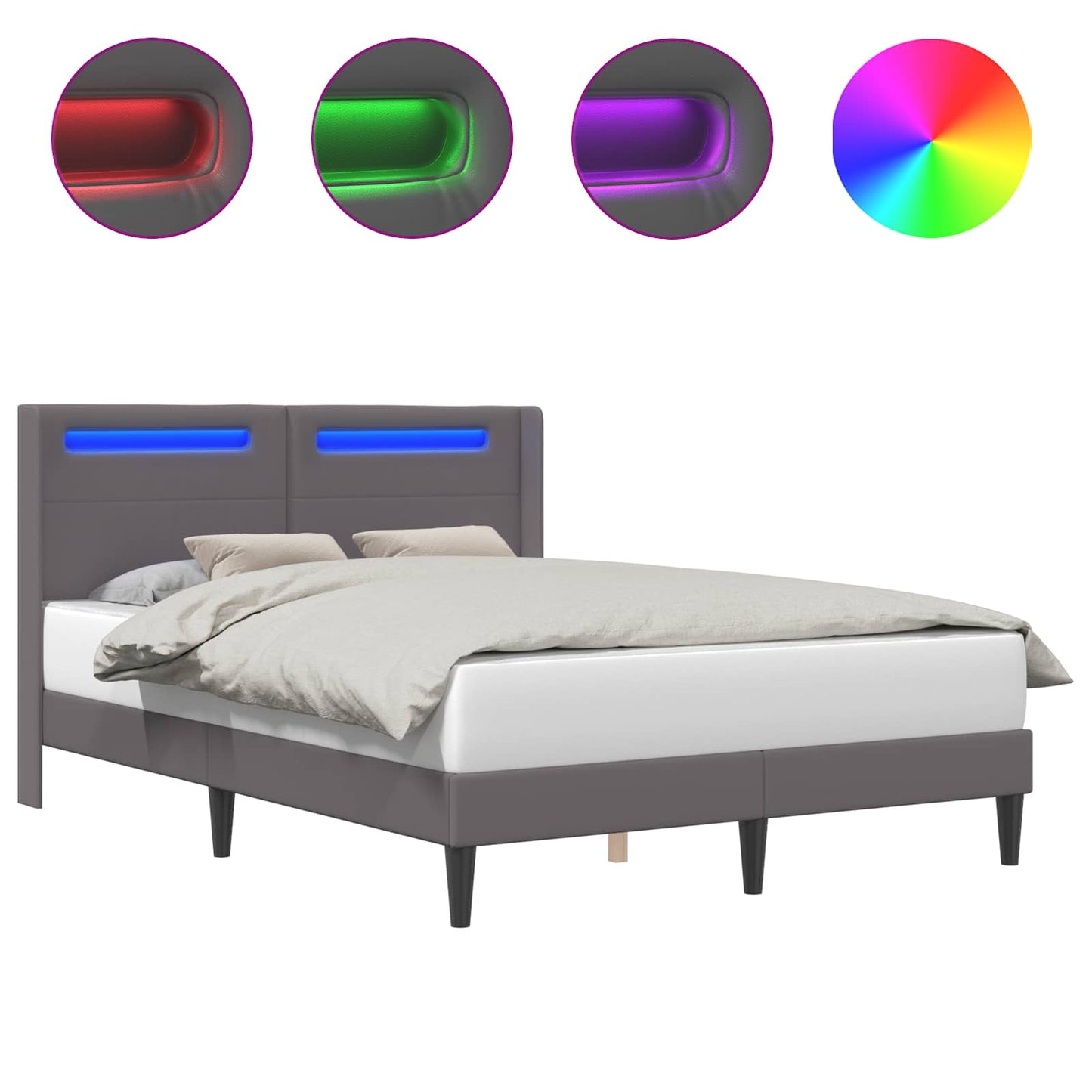 Sengestel med LED-lysstrimler Grå 120 x 190 cm Kunstlæder