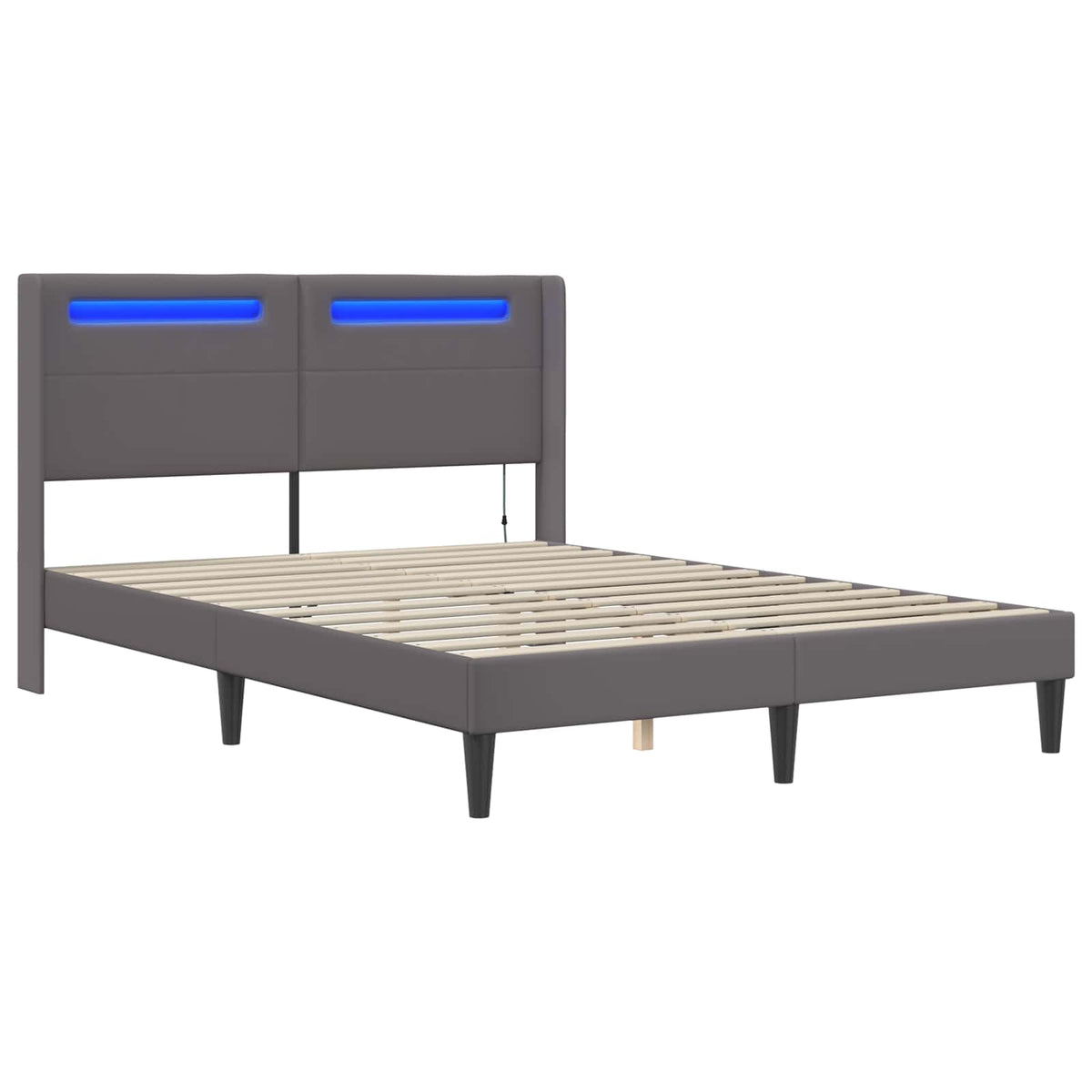 Sengestel med LED-lysstrimler Grå 120 x 190 cm Kunstlæder