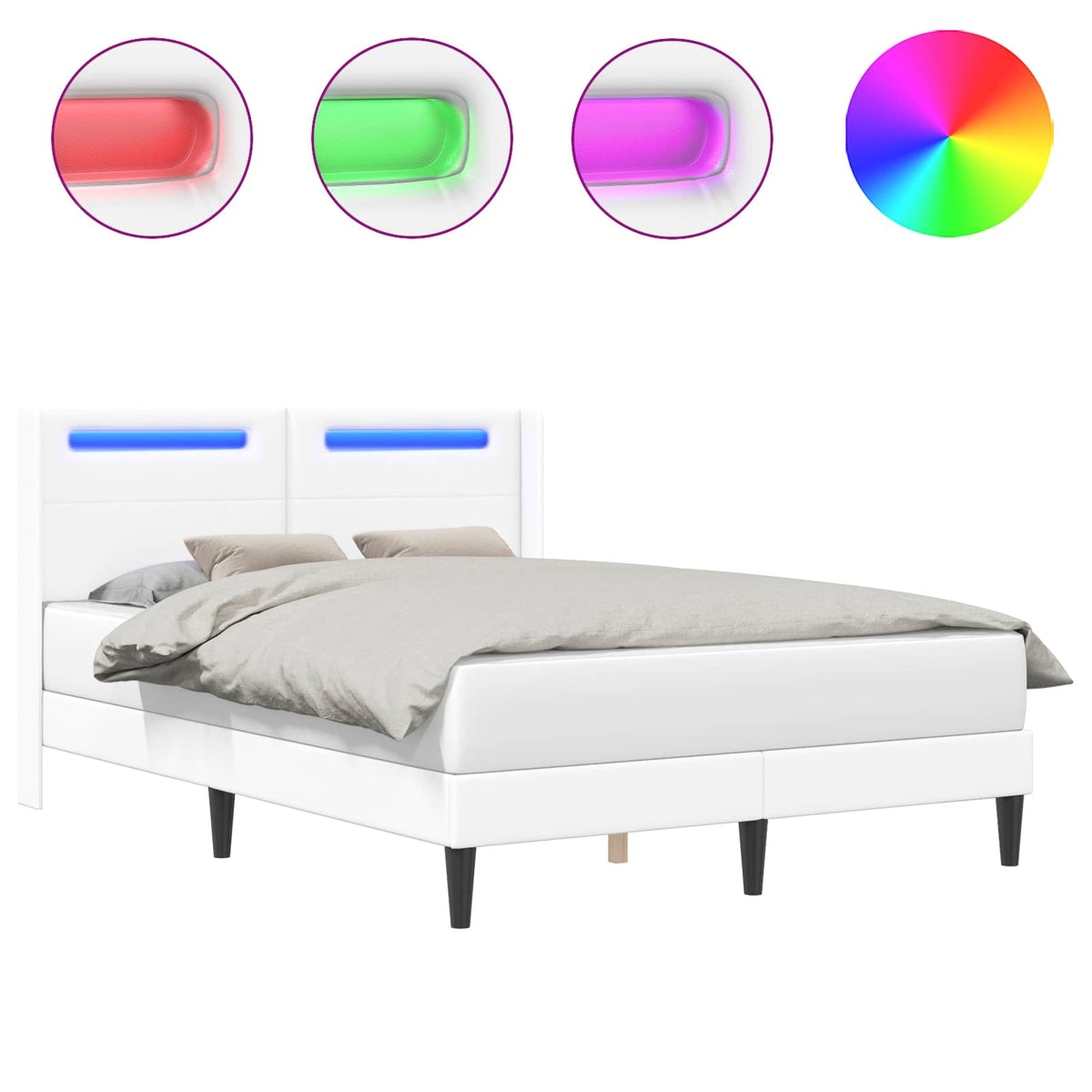 Sengestel med LED-lysstrimler Hvid 120 x 190 cm Kunstlæder