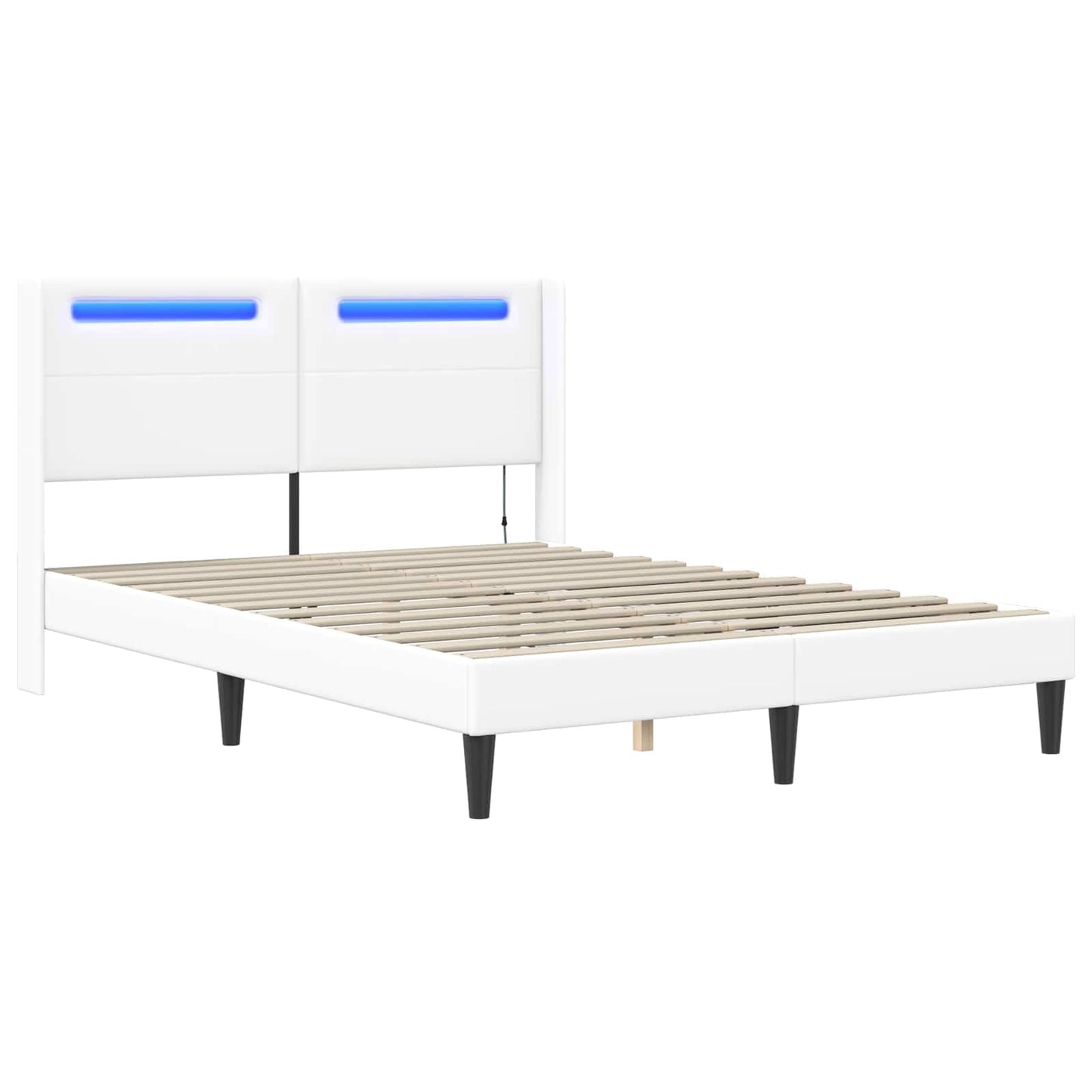 Sengestel med LED-lysstrimler Hvid 120 x 200 cm Kunstlæder