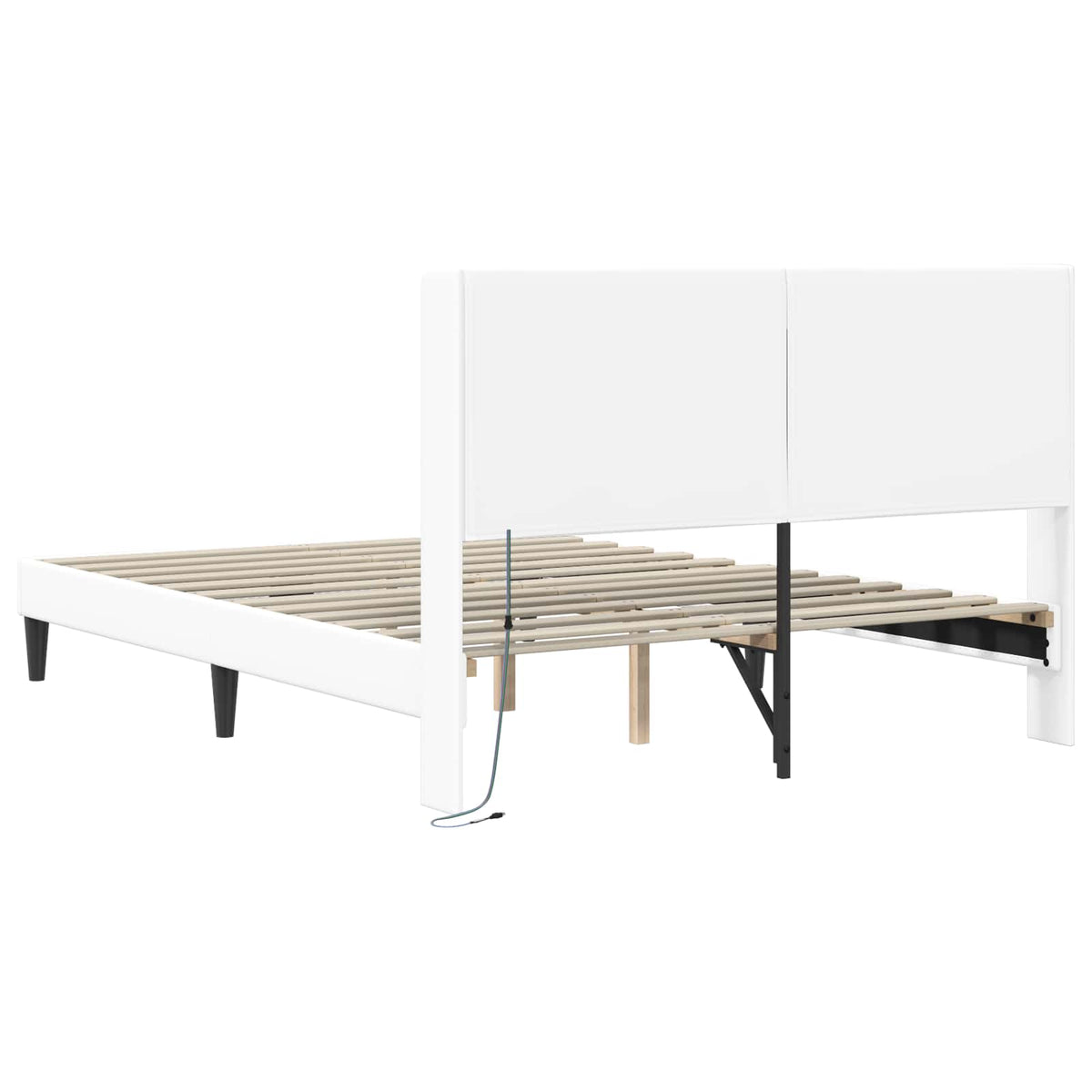 Sengestel med LED-lysstrimler Hvid 140 x 190 cm Kunstlæder