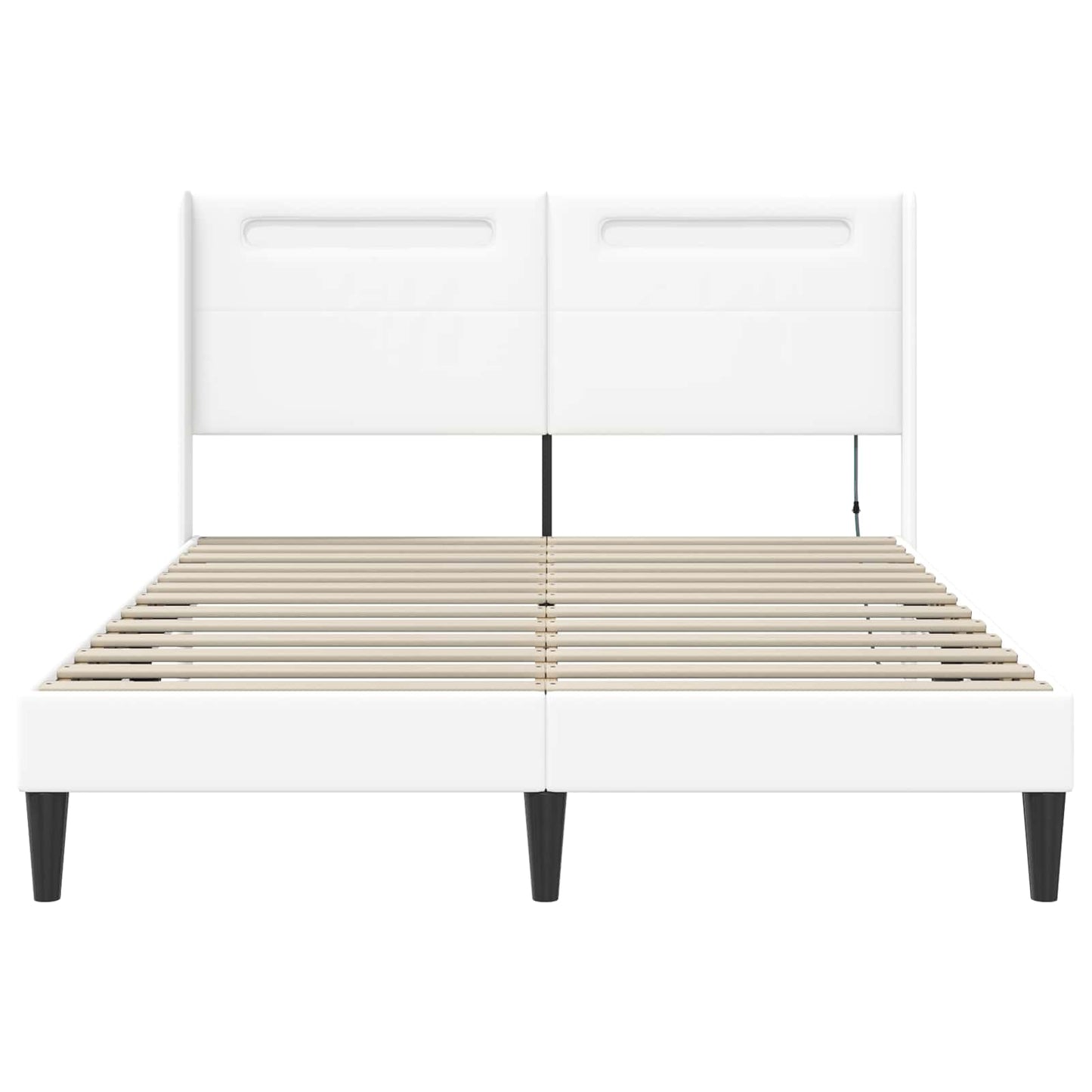 Sengestel med LED-lysstrimler Hvid 140 x 190 cm Kunstlæder