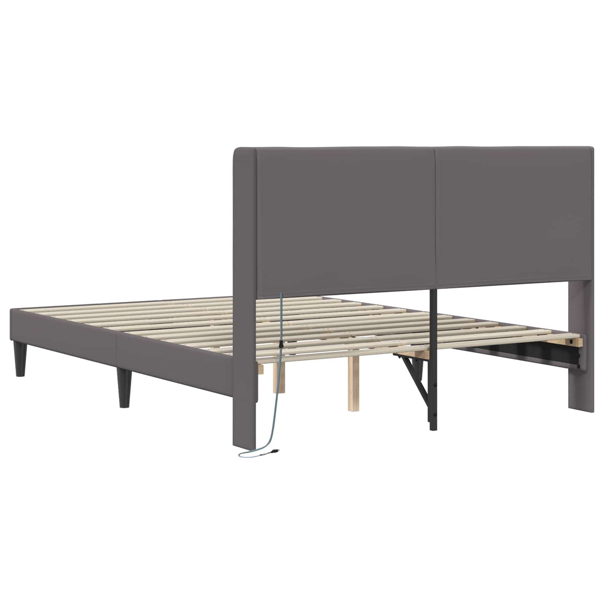 Sengestel med LED-lysstrimler Grå 140 x 200 cm Kunstlæder