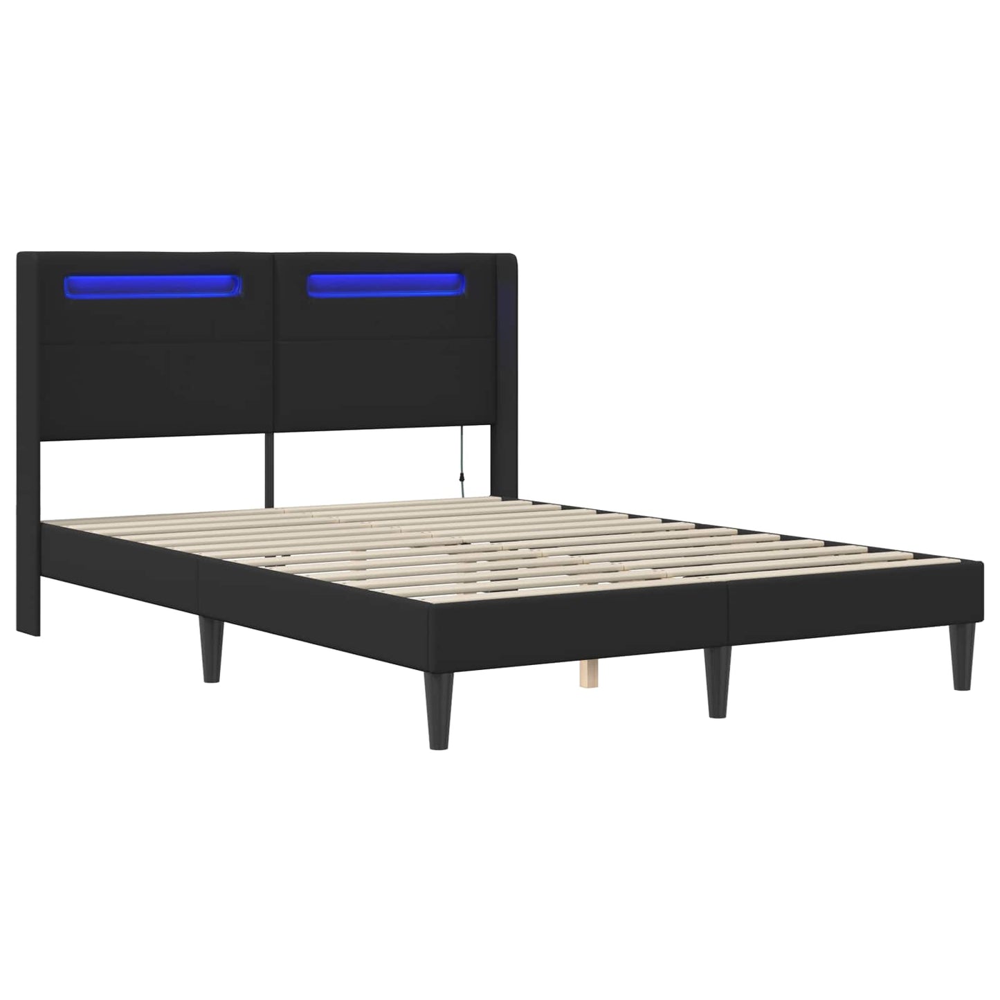 Sengestel med LED-lysstrimler Sort 140 x 200 cm Kunstlæder