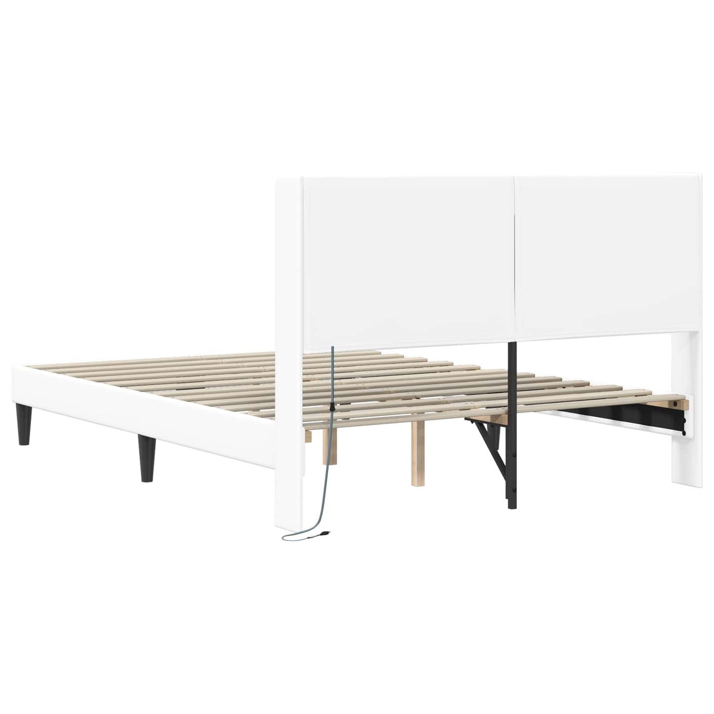 Sengestel med LED-lysstrimler Hvid 140 x 200 cm Kunstlæder