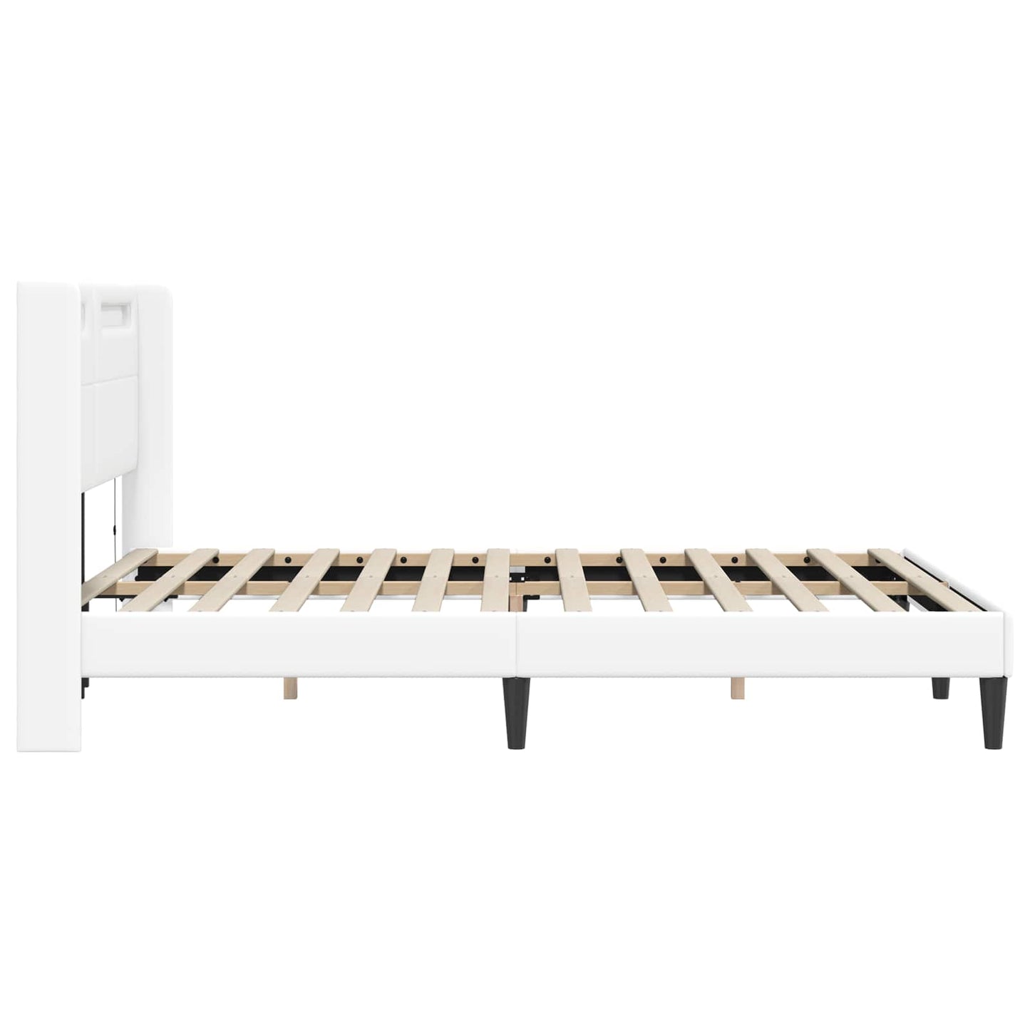Sengestel med LED-lysstrimler Hvid 140 x 200 cm Kunstlæder