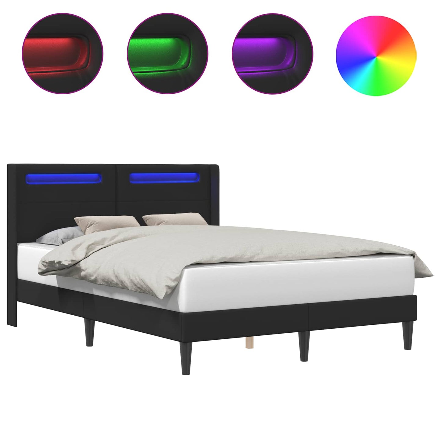 Sengestel med LED-lysstrimler Sort 160 x 200 cm Kunstlæder