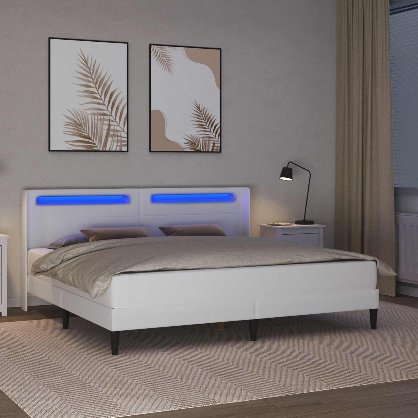 Sengestel med LED-lysstrimler Hvid 180 x 200 cm Kunstlæder