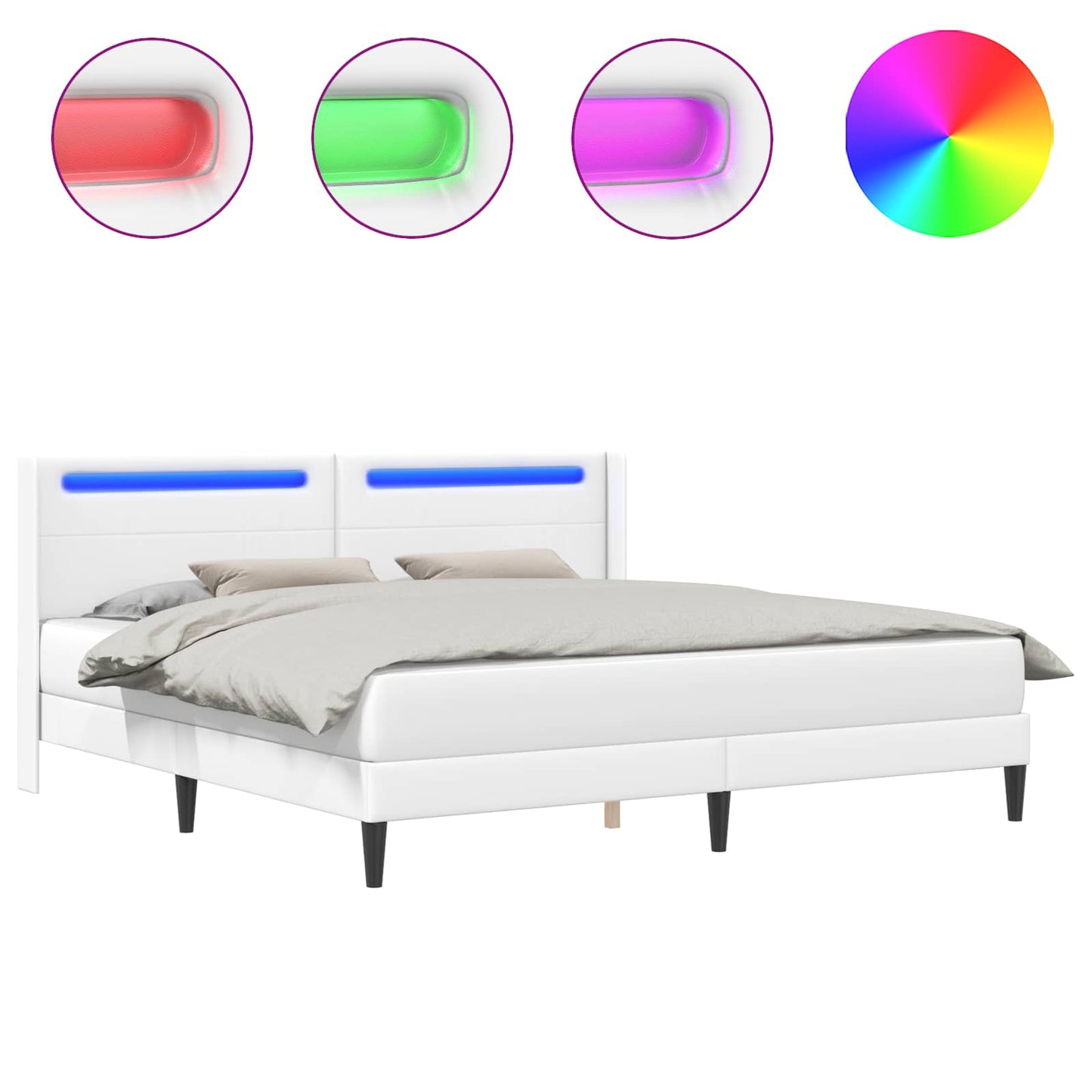 Sengestel med LED-lysstrimler Hvid 180 x 200 cm Kunstlæder