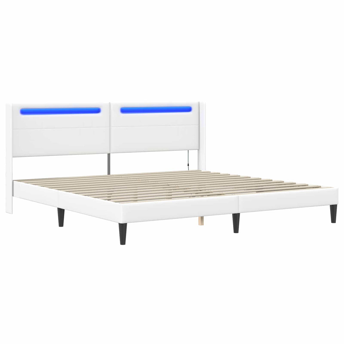 Sengestel med LED-lysstrimler Hvid 180 x 200 cm Kunstlæder