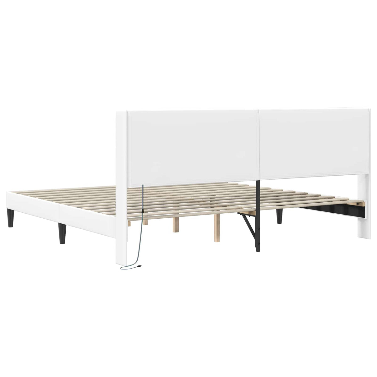Sengestel med LED-lysstrimler Hvid 180 x 200 cm Kunstlæder