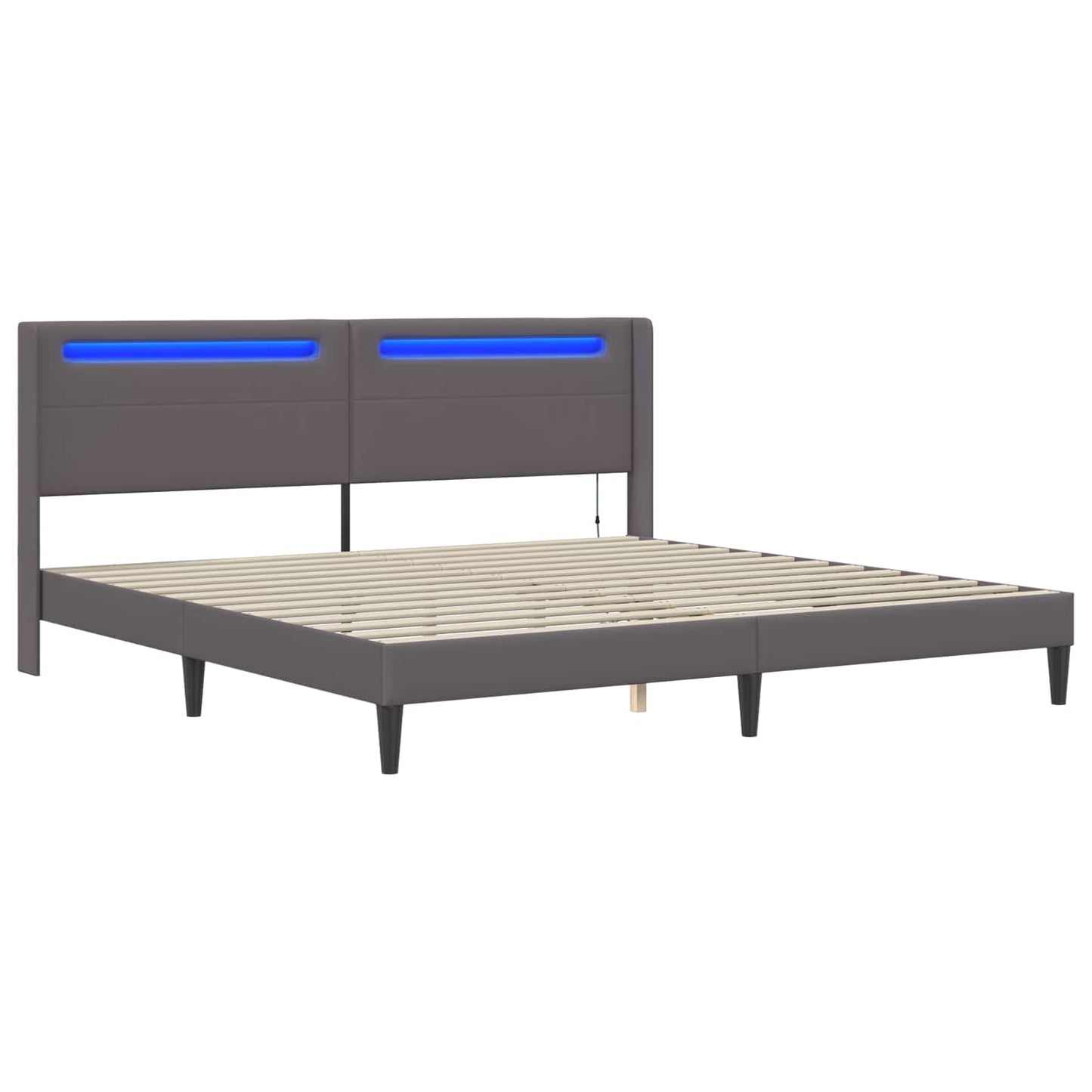 Sengestel med LED-lysstrimler Grå 200 x200 cm Kunstlæder