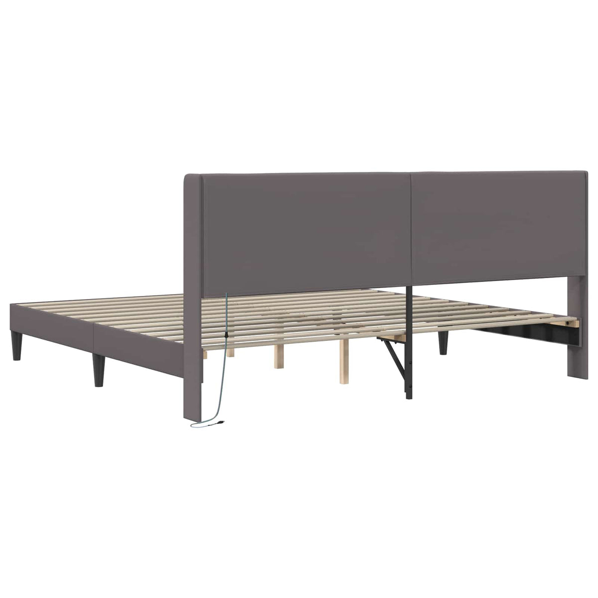 Sengestel med LED-lysstrimler Grå 200 x200 cm Kunstlæder