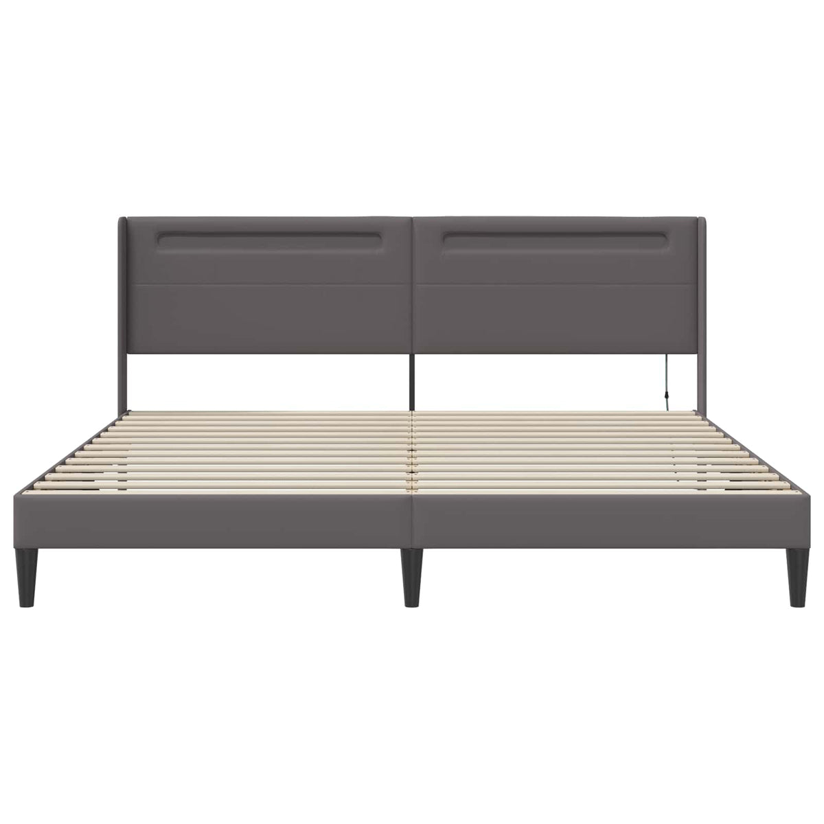 Sengestel med LED-lysstrimler Grå 200 x200 cm Kunstlæder