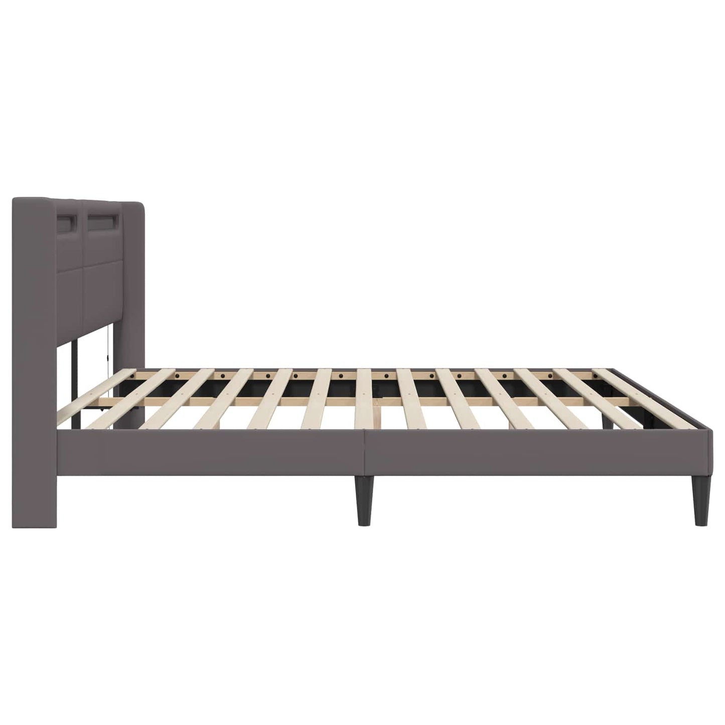 Sengestel med LED-lysstrimler Grå 200 x200 cm Kunstlæder