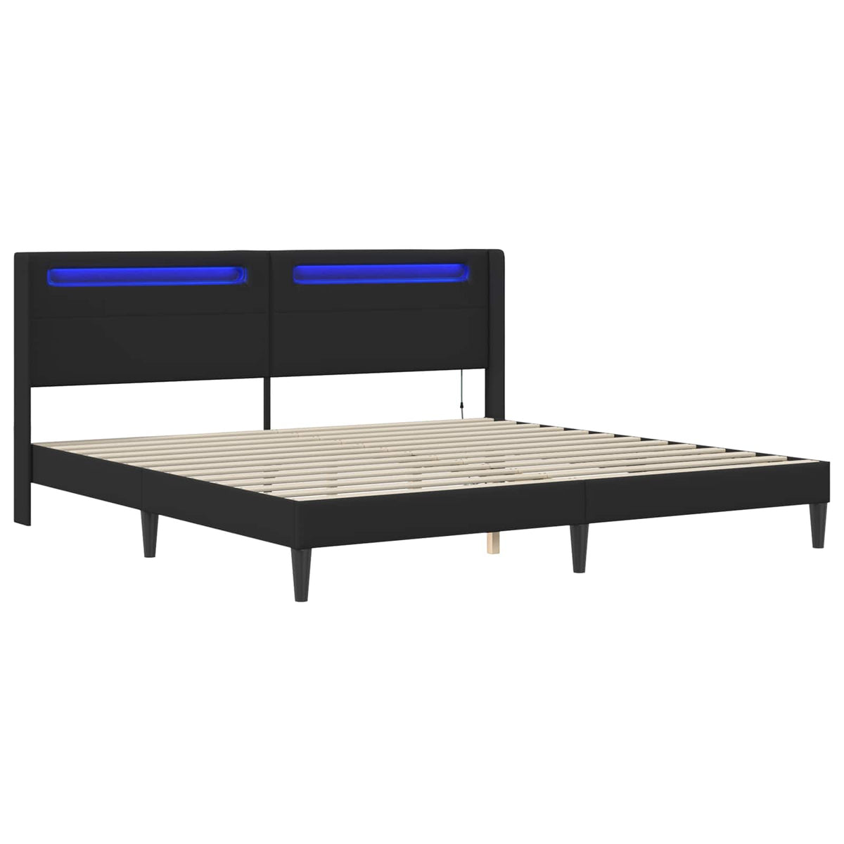 Sengestel med LED-lysstrimler Sort 200 x200 cm Kunstlæder