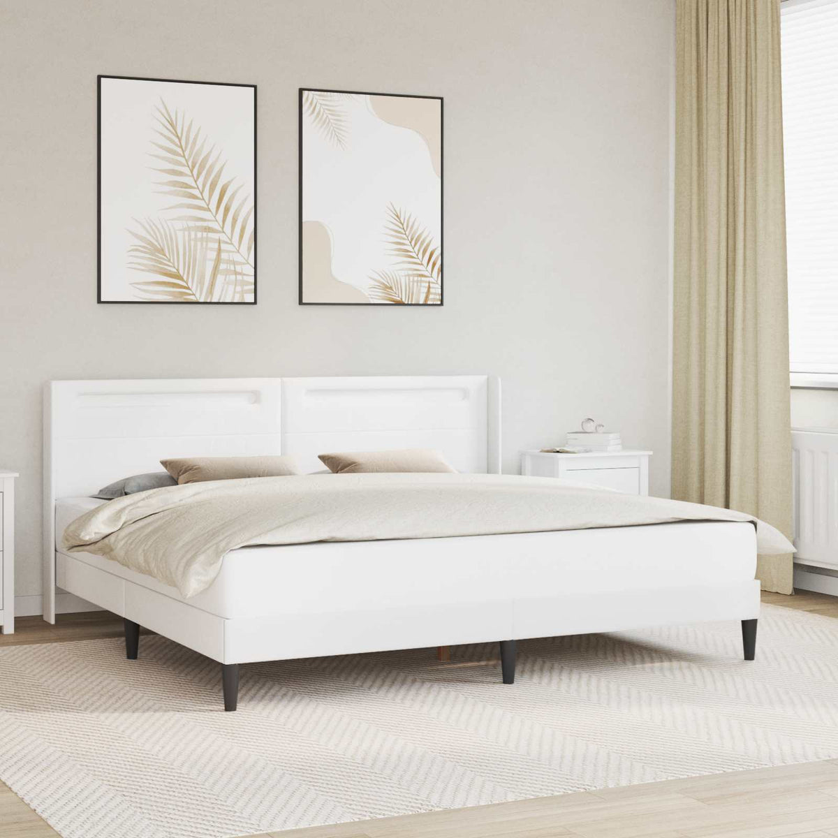 Sengestel med LED-lysstrimler Hvid 200 x200 cm Kunstlæder