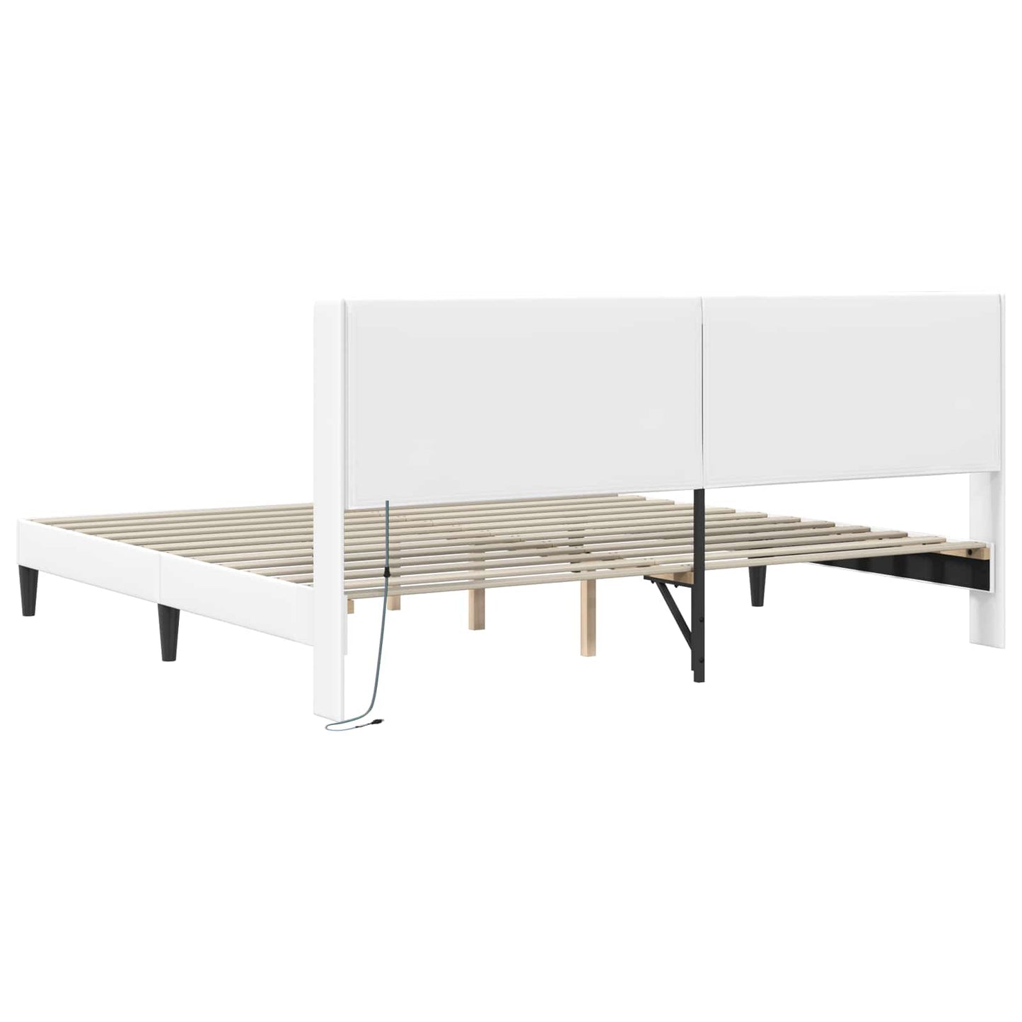 Sengestel med LED-lysstrimler Hvid 200 x200 cm Kunstlæder