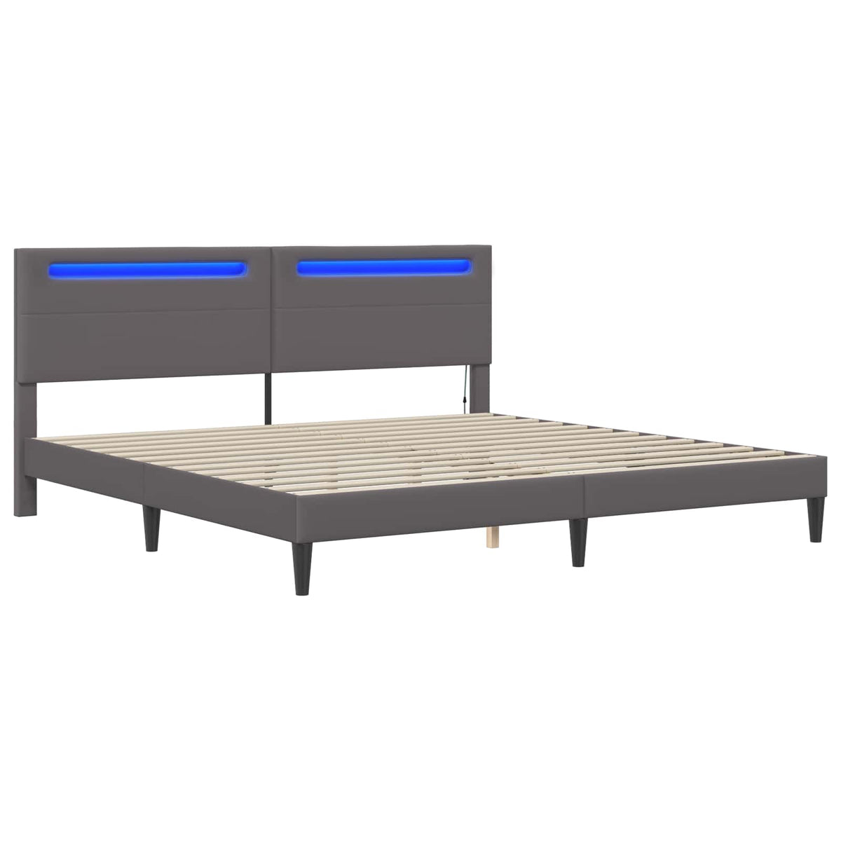 Sengestel med LED-lysstrimler Grå 200 x 200 cm Kunstlæder