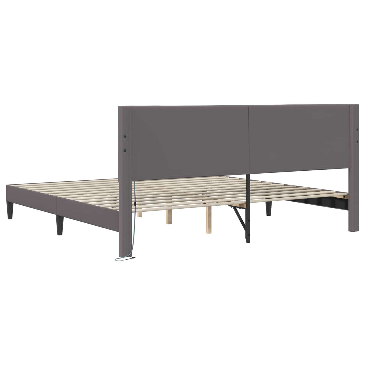 Sengestel med LED-lysstrimler Grå 200 x 200 cm Kunstlæder