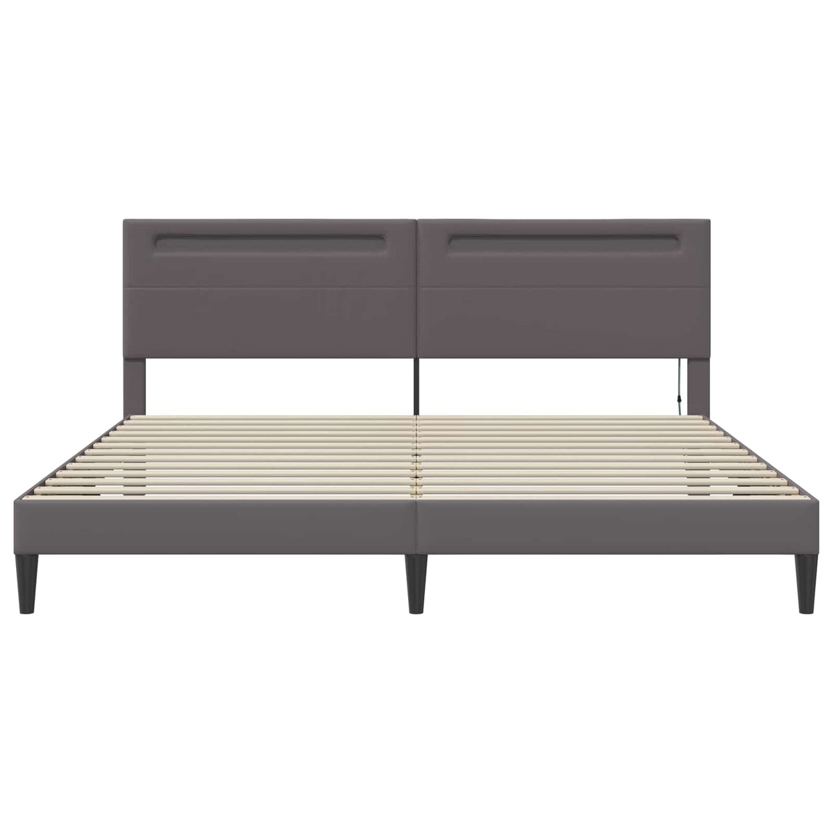 Sengestel med LED-lysstrimler Grå 200 x 200 cm Kunstlæder