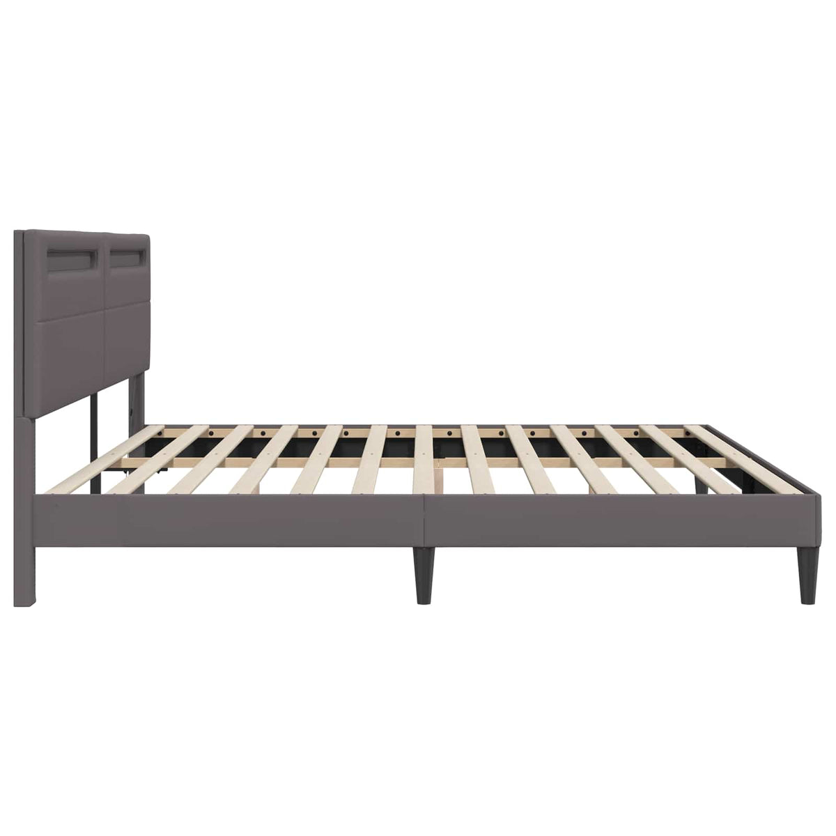 Sengestel med LED-lysstrimler Grå 200 x 200 cm Kunstlæder