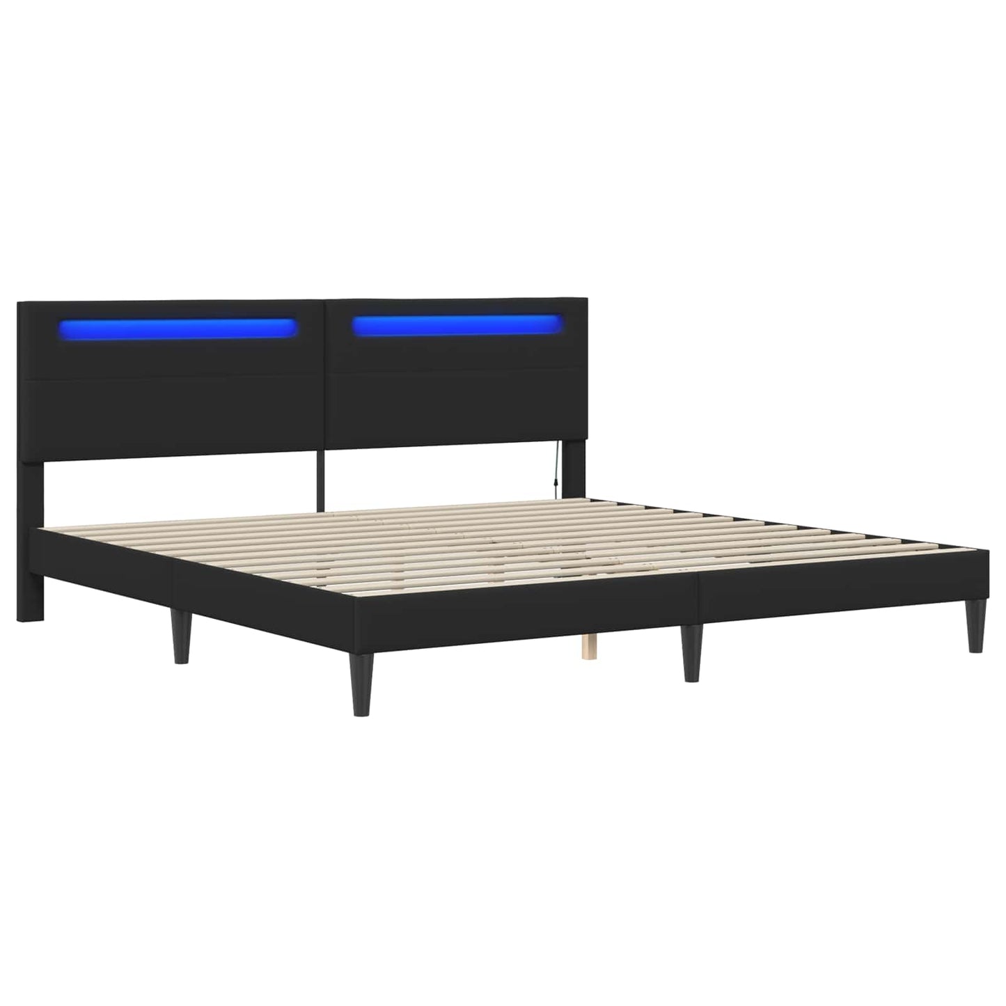 Sengestel med LED-lysstrimler Sort 200 x 200 cm Kunstlæder