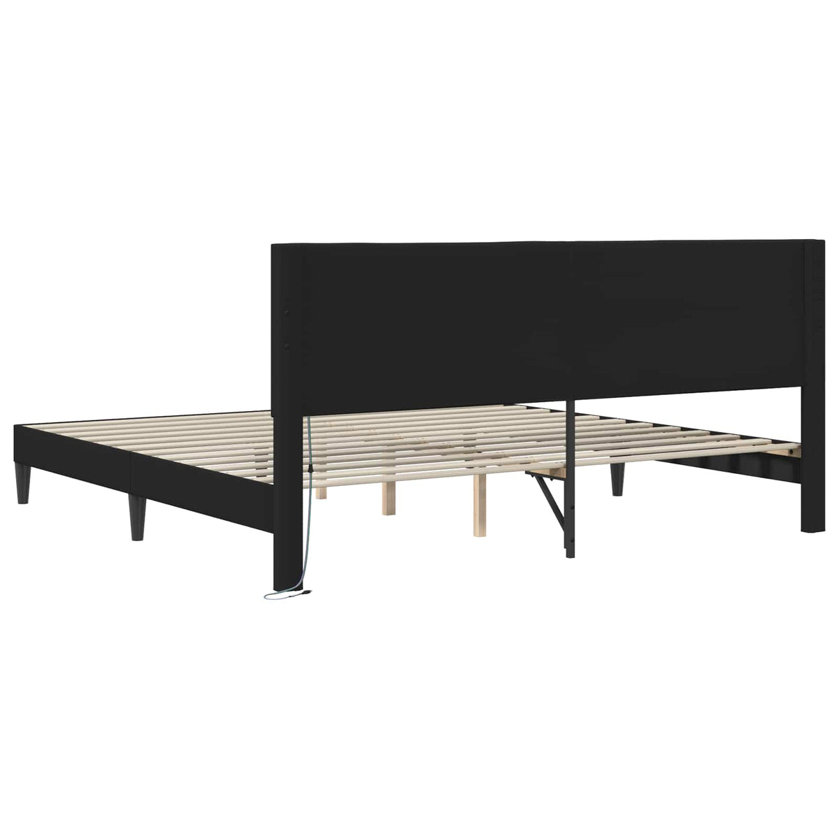 Sengestel med LED-lysstrimler Sort 200 x 200 cm Kunstlæder