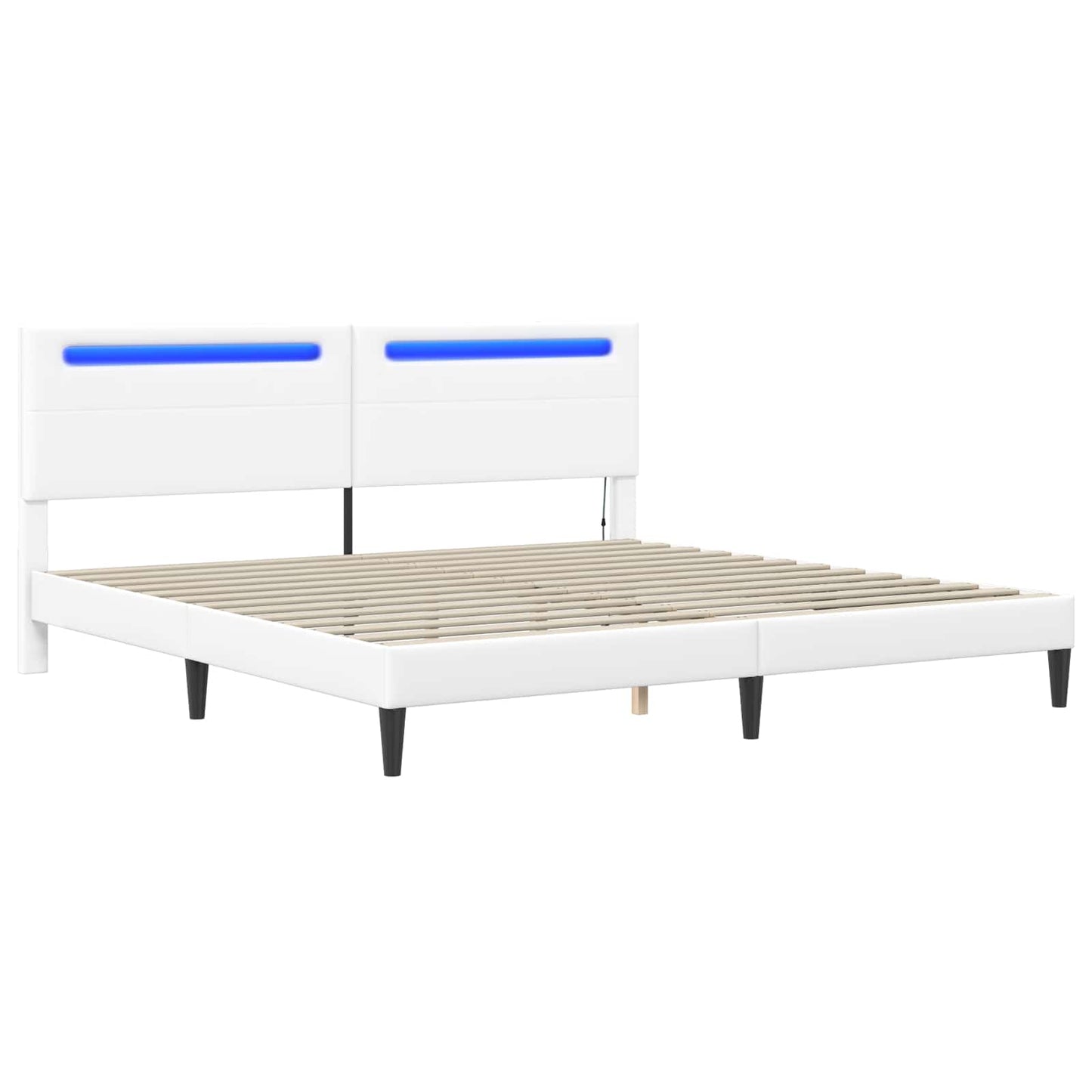 Sengestel med LED-lysstrimler Hvid 200 x 200 cm Kunstlæder