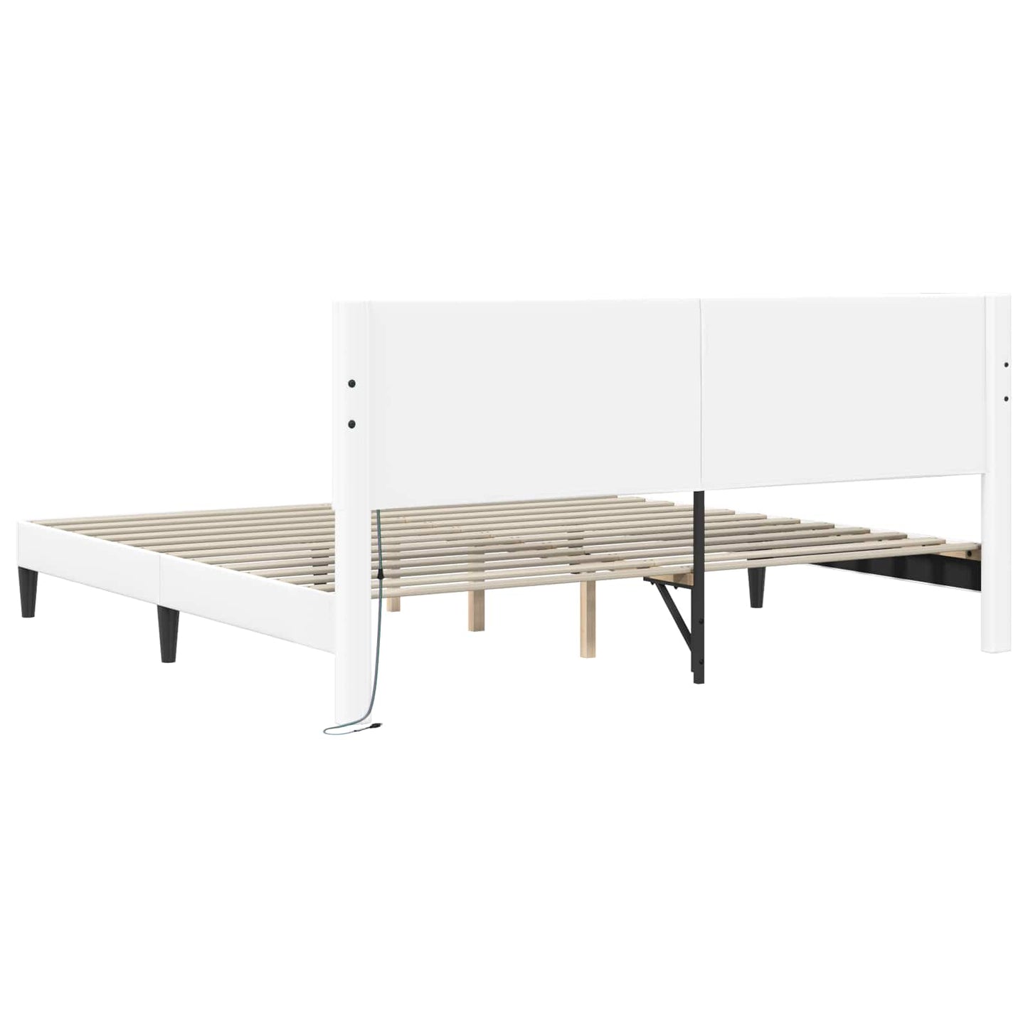 Sengestel med LED-lysstrimler Hvid 200 x 200 cm Kunstlæder