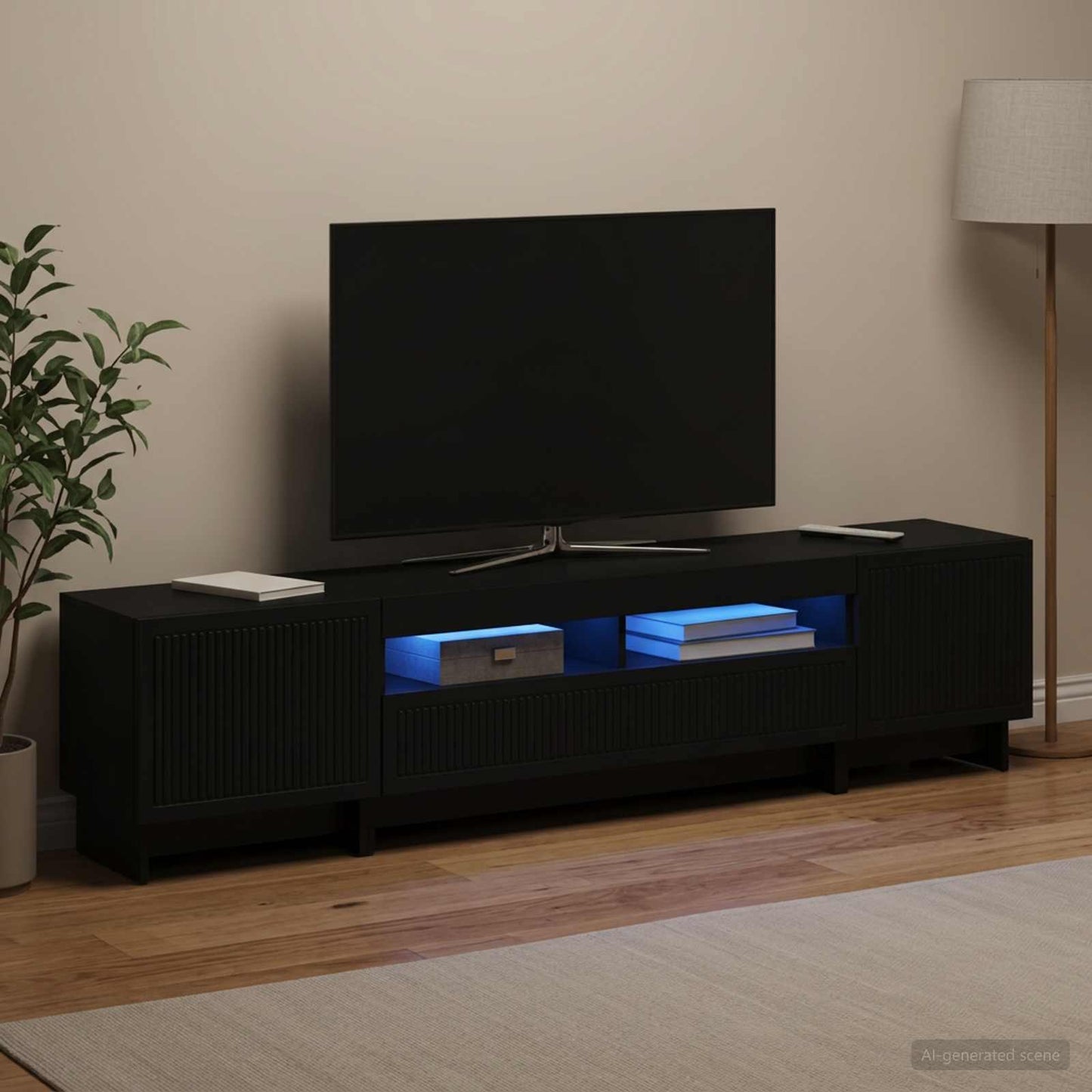 5-delt LED TV-skab Sort Konstrueret træ