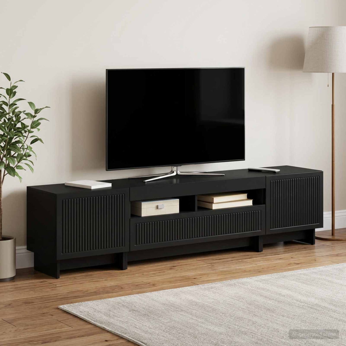 5-delt LED TV-skab Sort Konstrueret træ