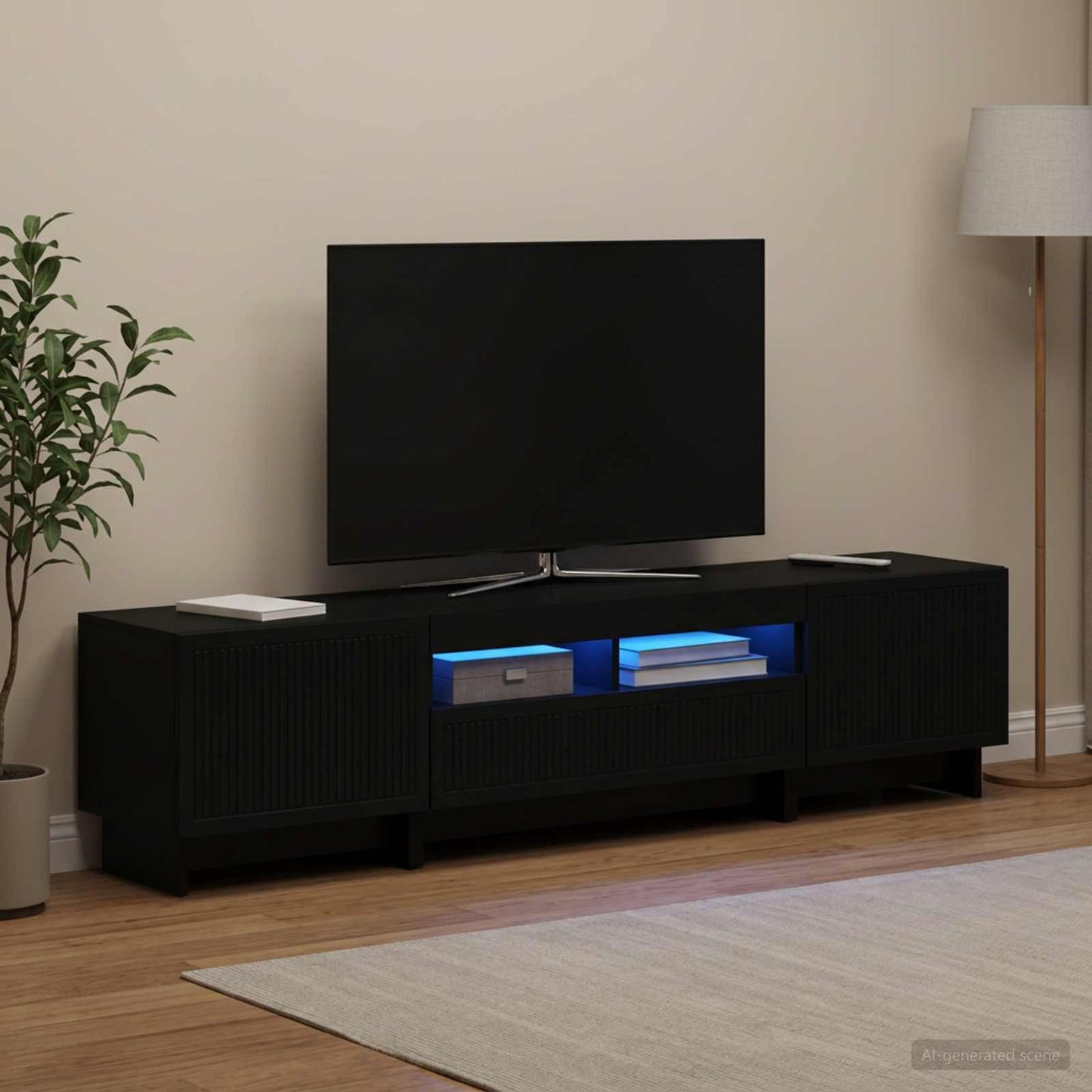 5-delt LED TV-skab Sort Konstrueret træ