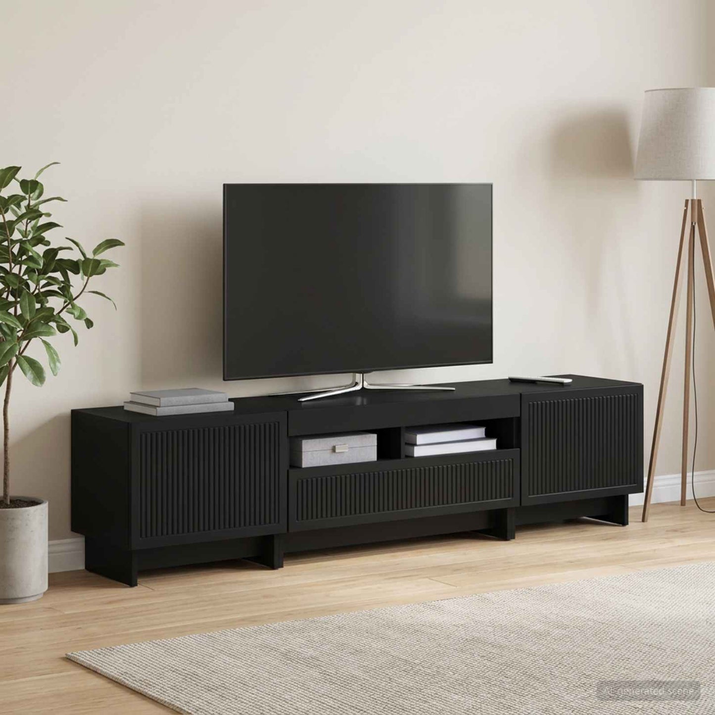 5-delt LED TV-skab Sort Konstrueret træ