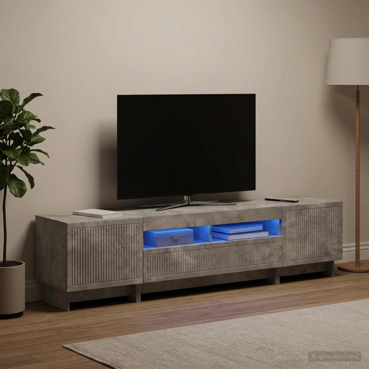 5-delt LED TV-skab Betongrå Konstrueret træ