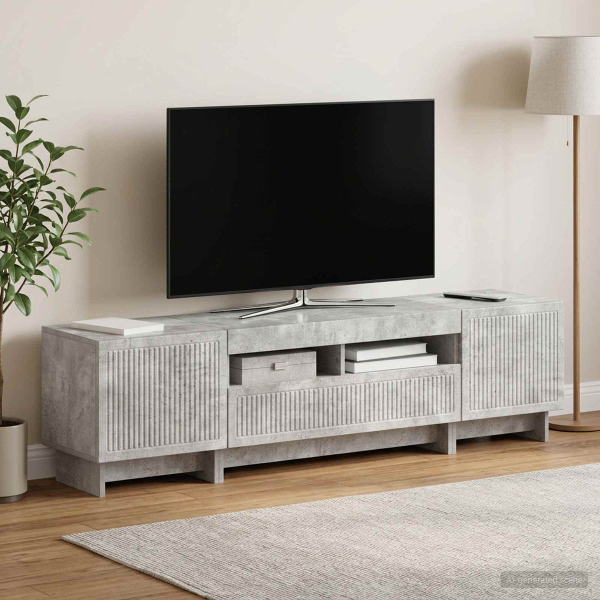 5-delt LED TV-skab Betongrå Konstrueret træ