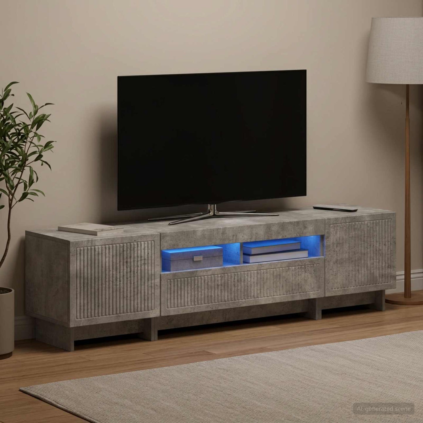 5-delt LED TV-skab Betongrå Konstrueret træ