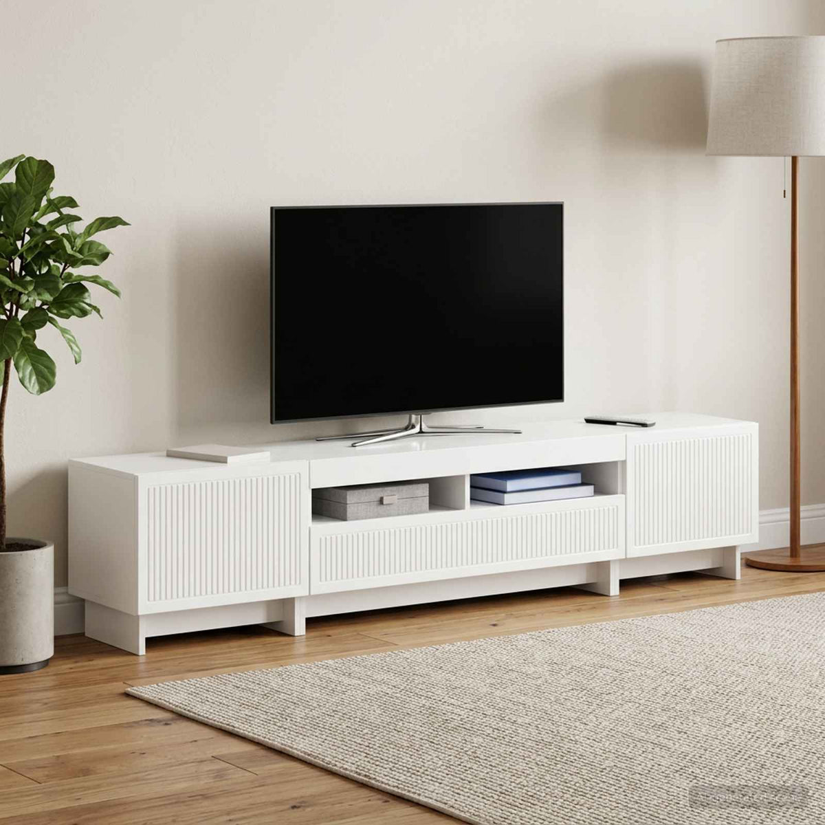5-delt LED TV-skab Hvid højglans Konstrueret træ