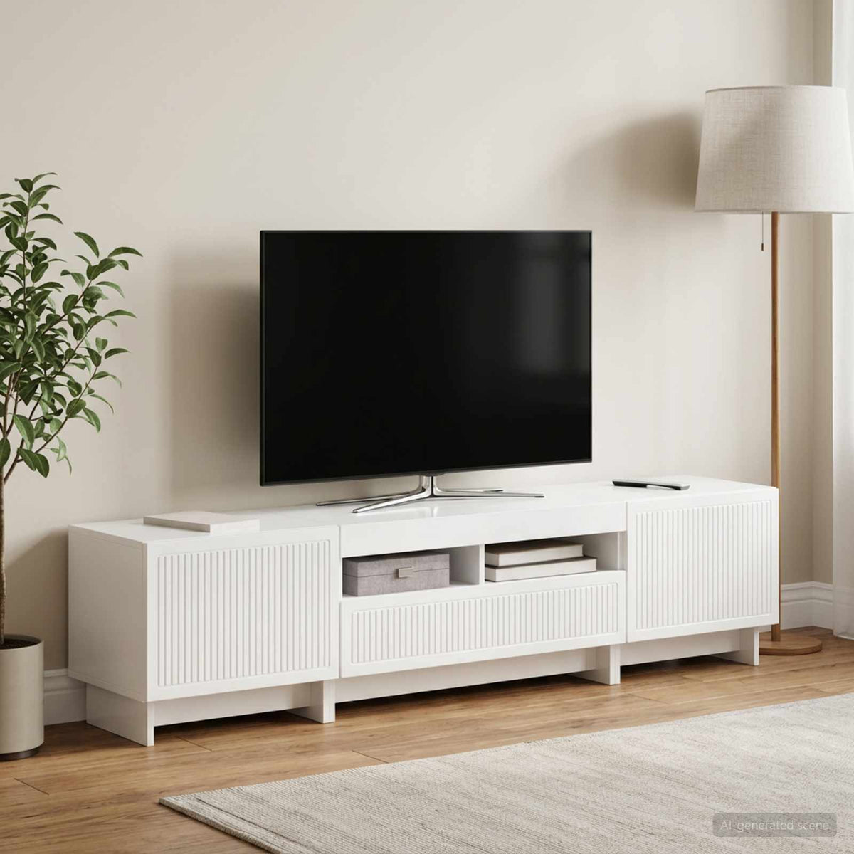 5-delt LED TV-skab Hvid højglans Konstrueret træ