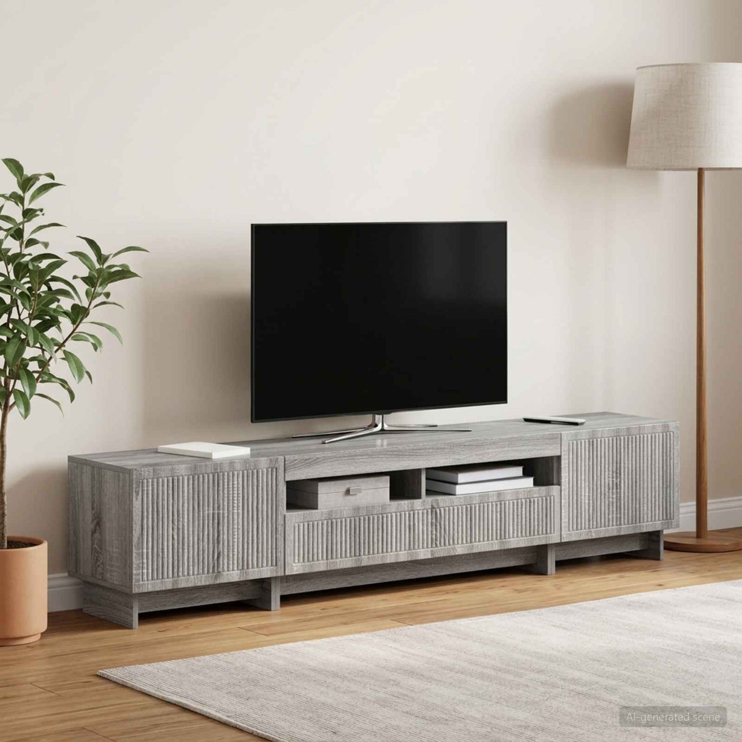 5-delt LED TV-skab Grå Sonoma Konstrueret træ